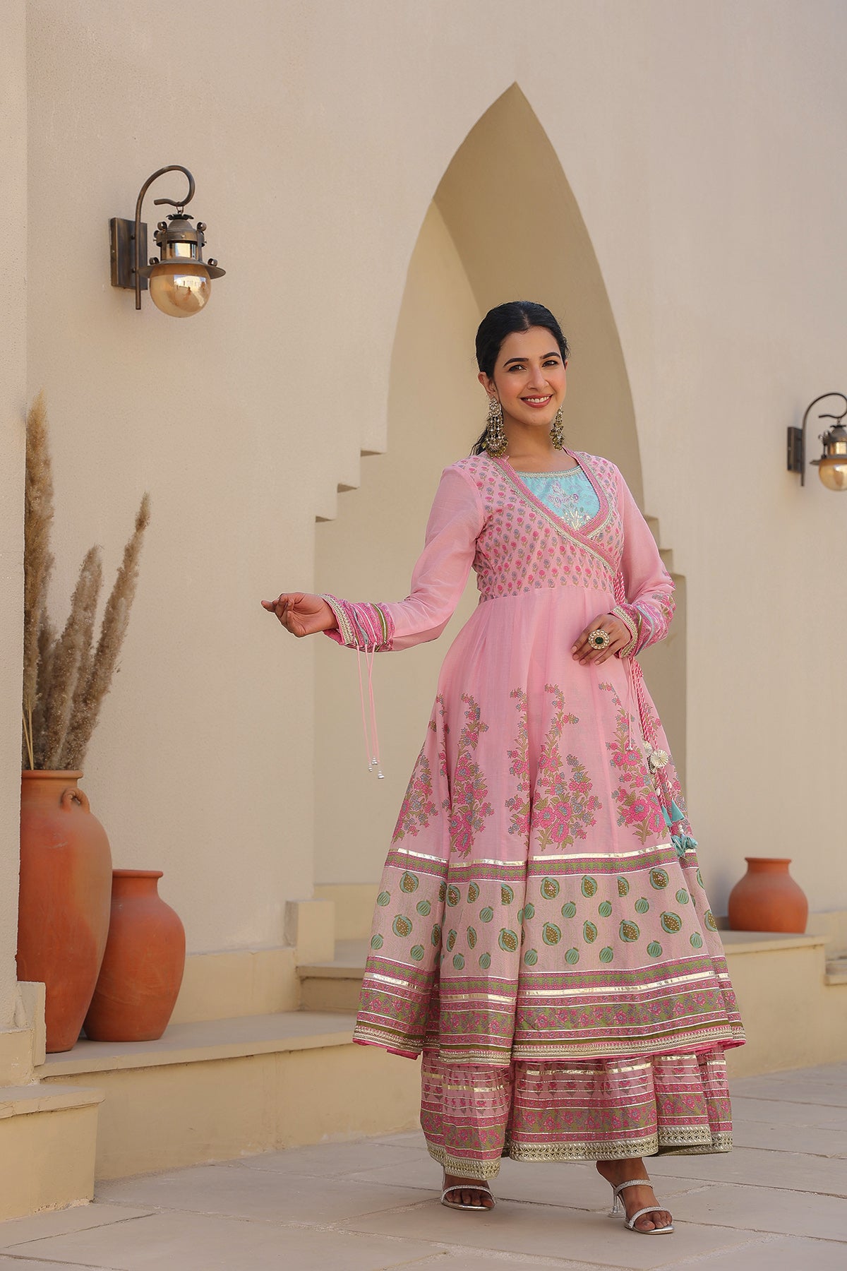 Pink Cotton Gotapatti Gown Set