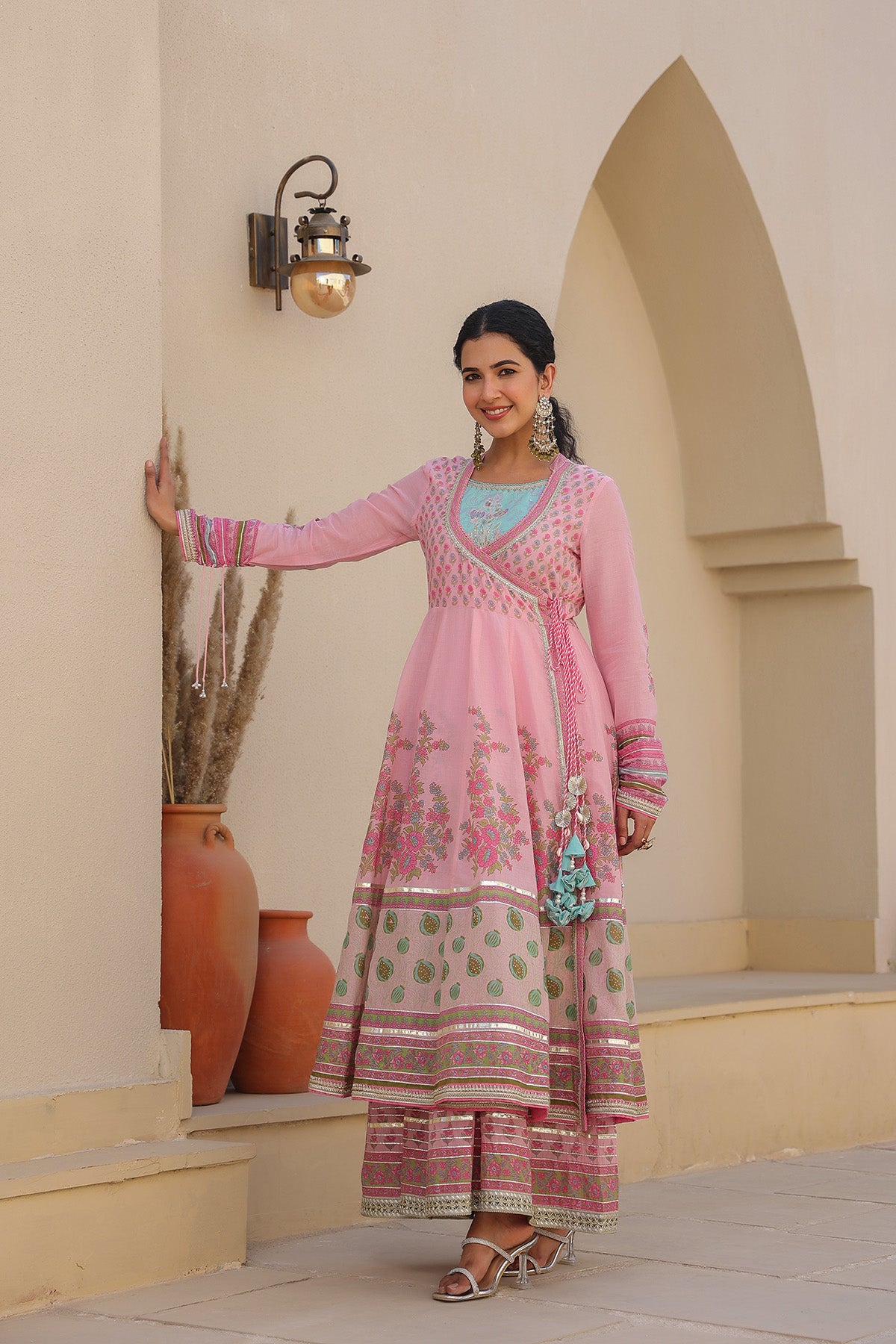 Pink Cotton Gotapatti Gown Set