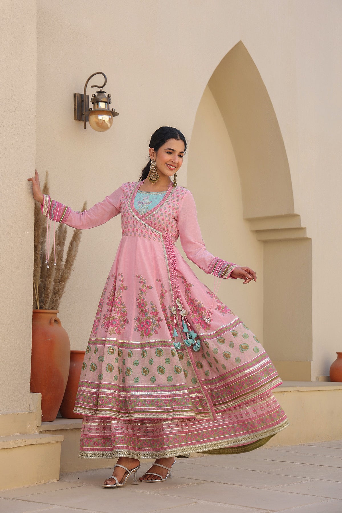Pink Cotton Gotapatti Gown Set