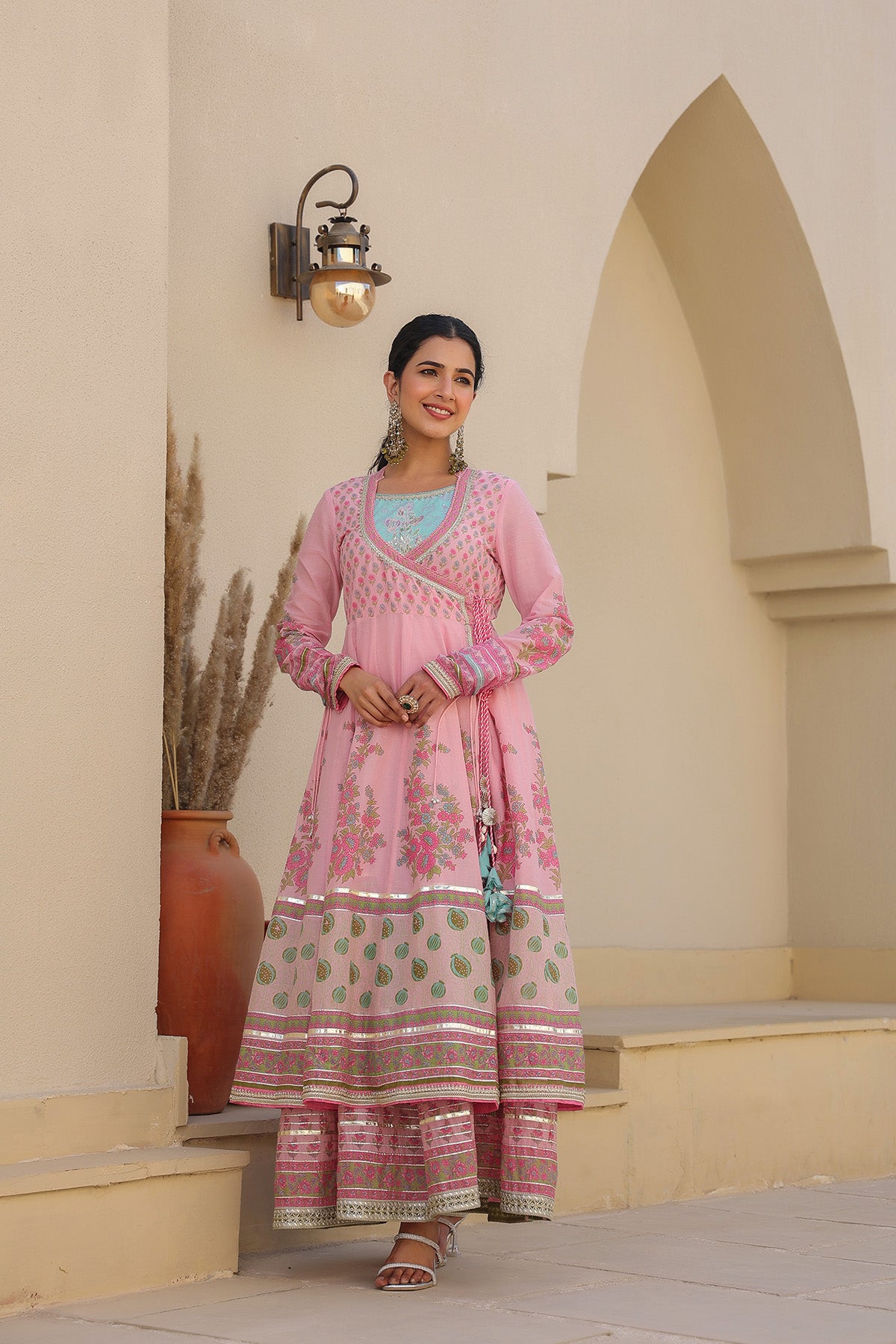 Pink Cotton Gotapatti Gown Set