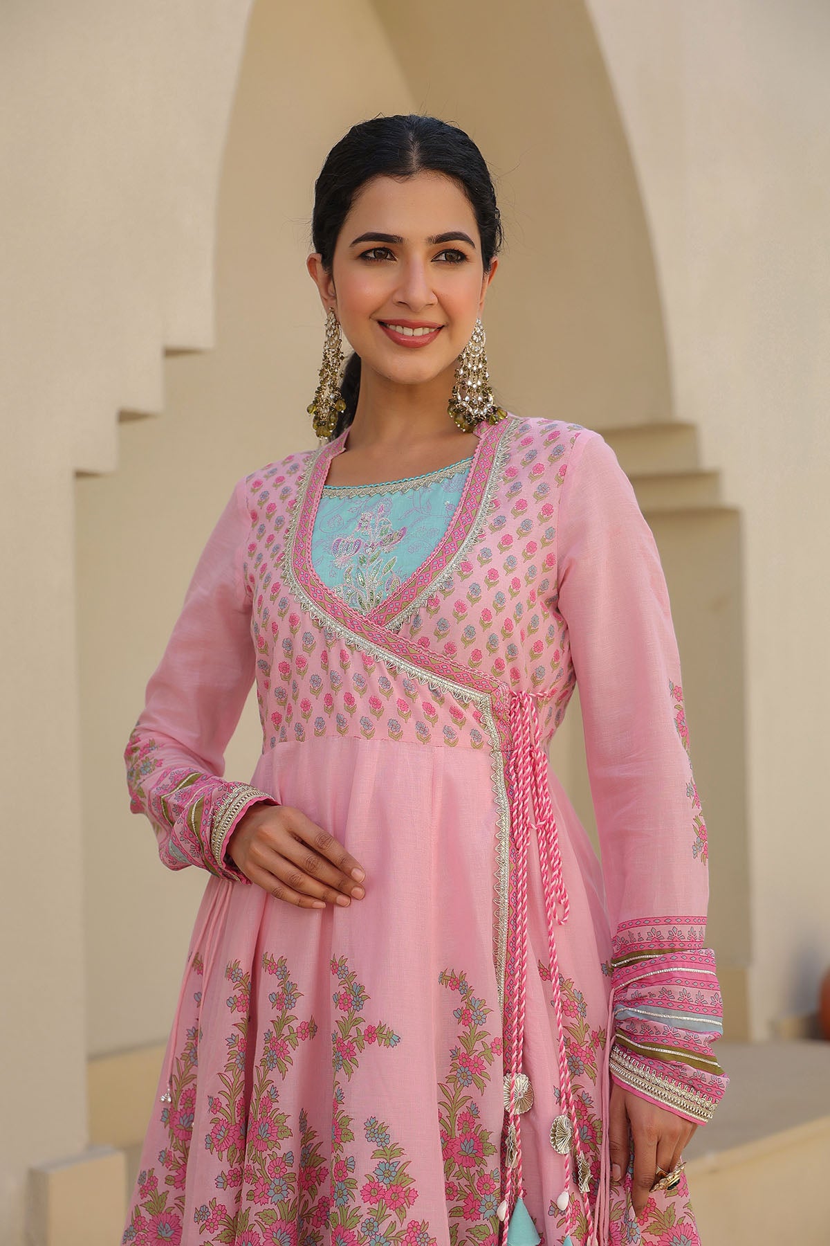Pink Cotton Gotapatti Gown Set