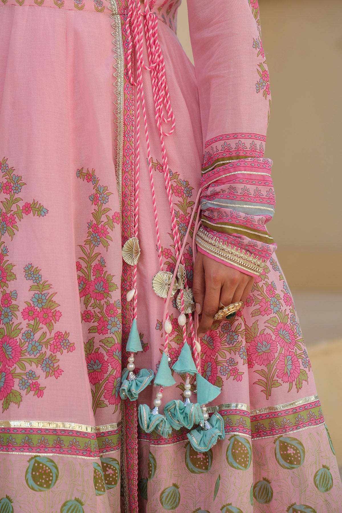 Pink Cotton Gotapatti Gown Set