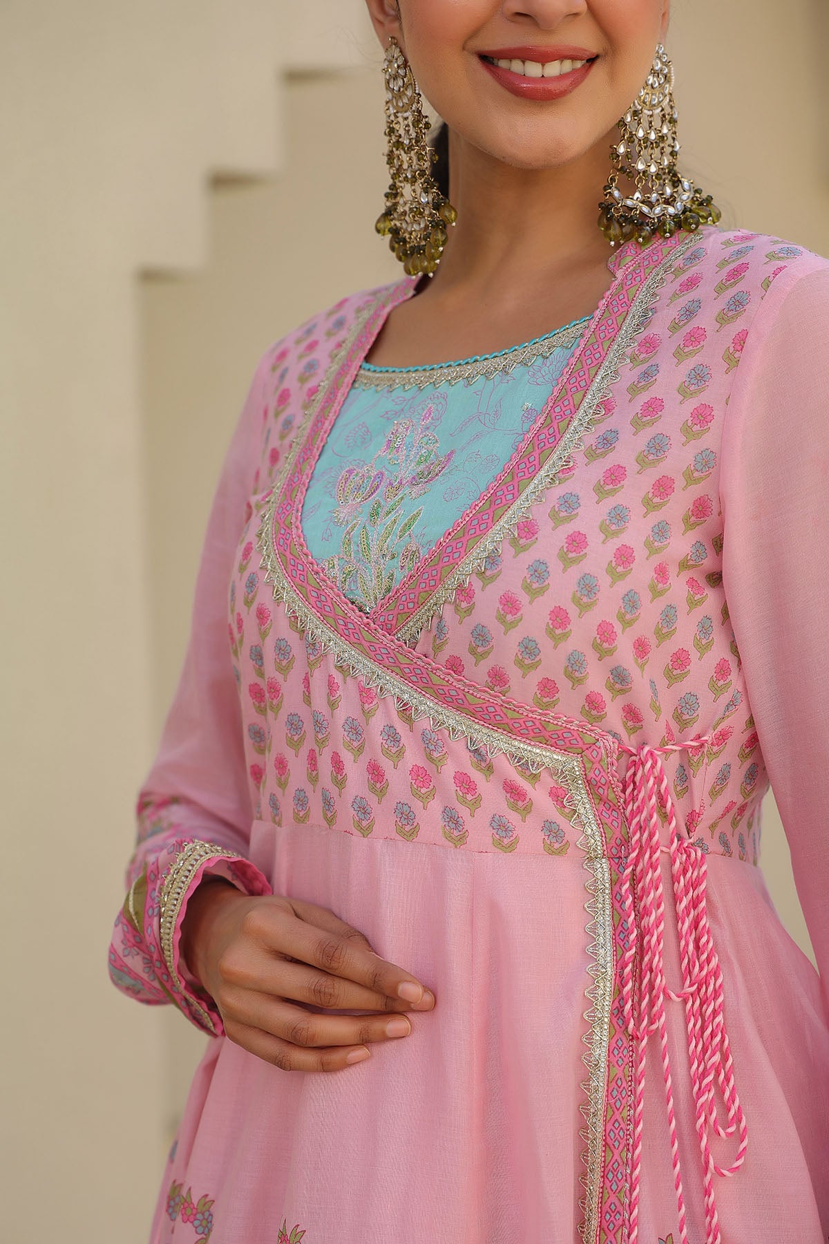 Pink Cotton Gotapatti Gown Set