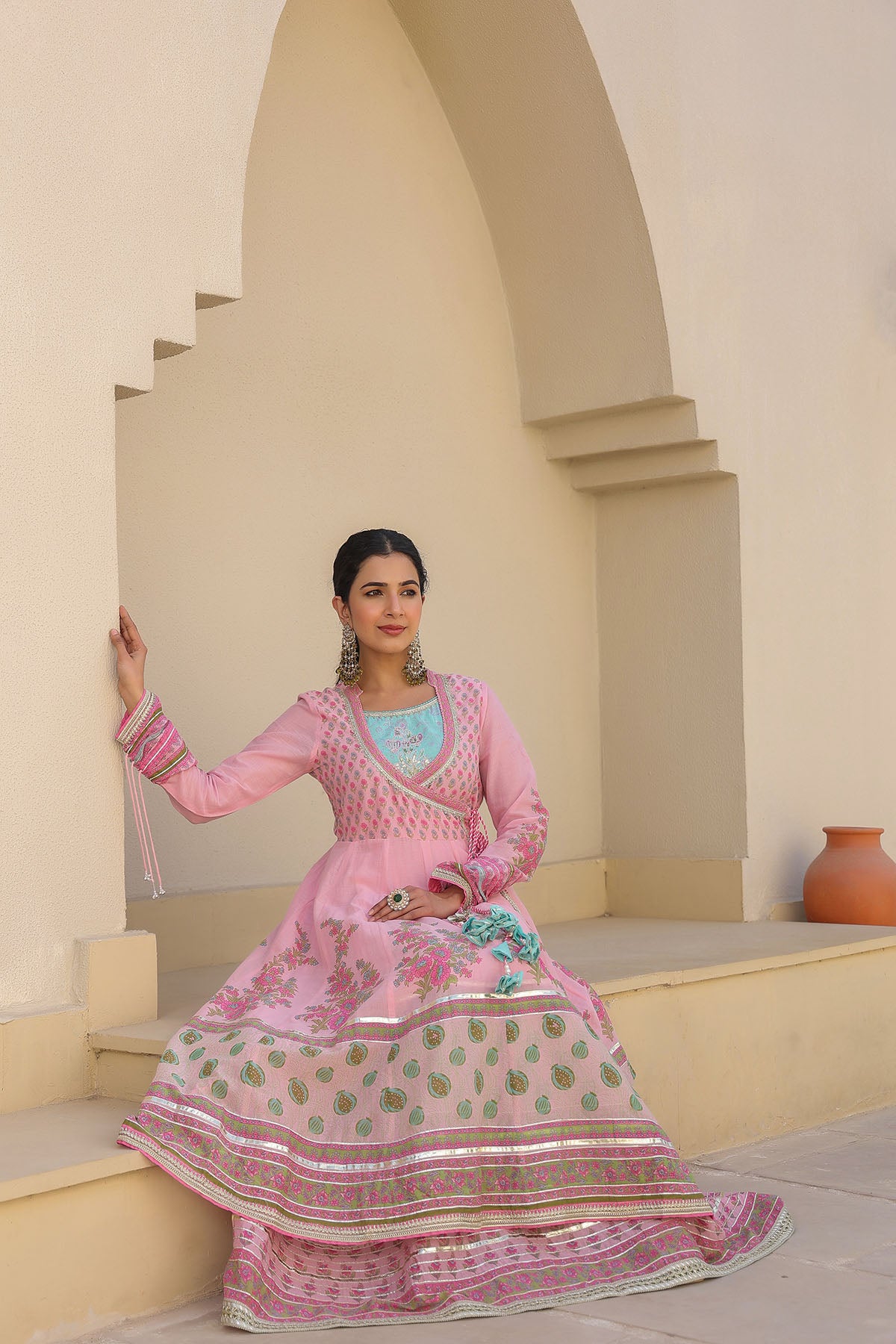 Pink Cotton Gotapatti Gown Set