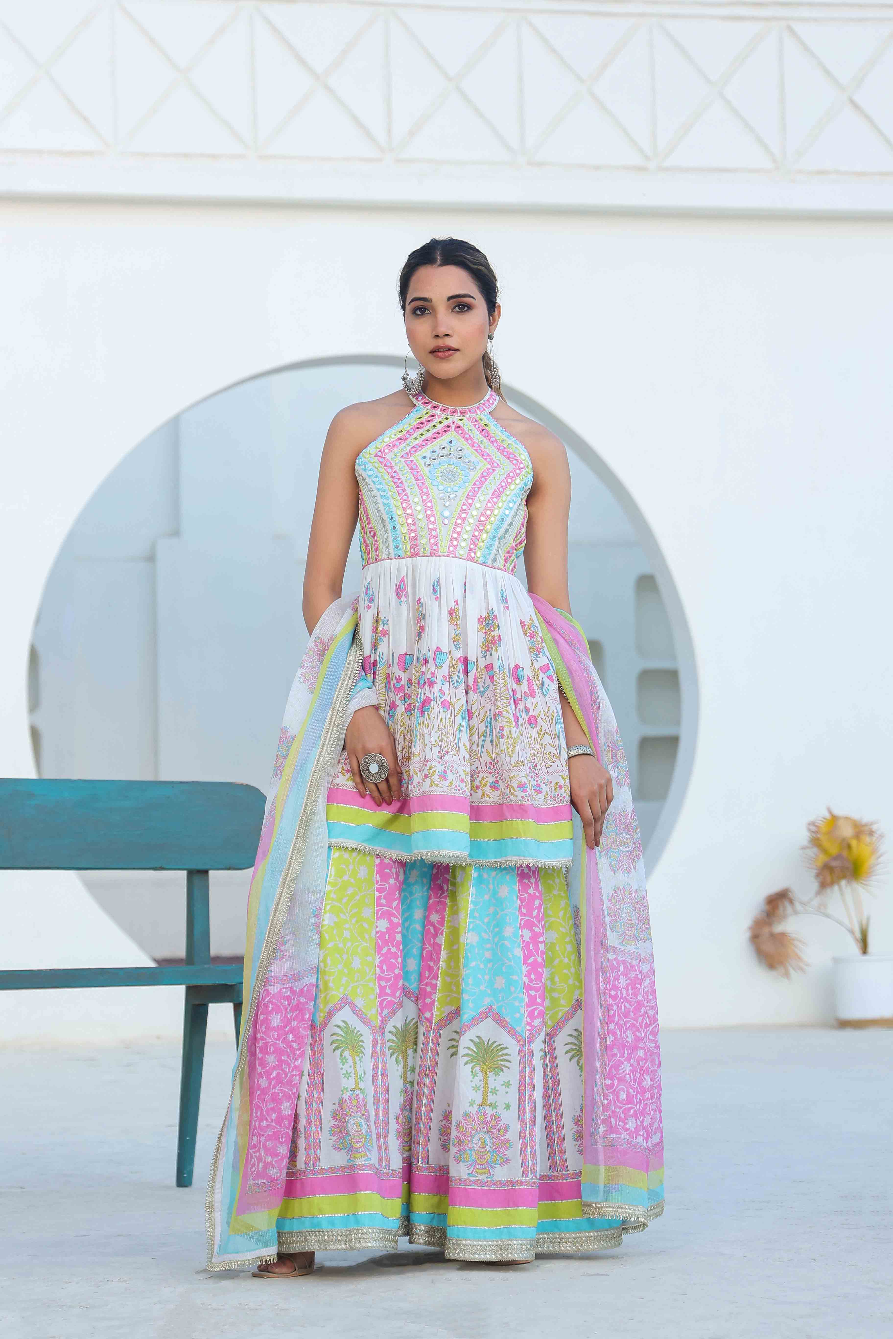 Multicolour Cotton Printed Sharara Set