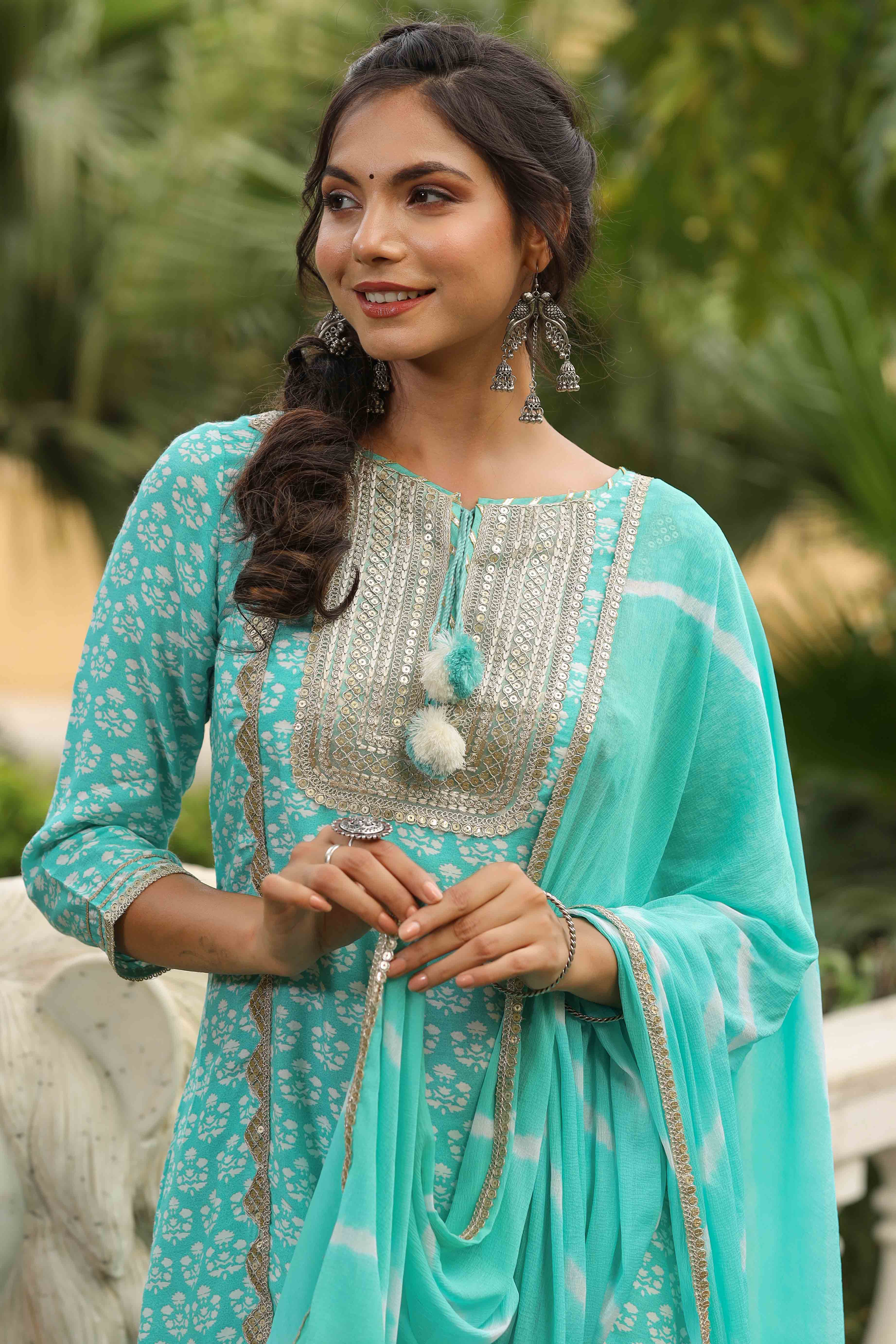 Sea Green Muslin Gotapatti Sharara Set