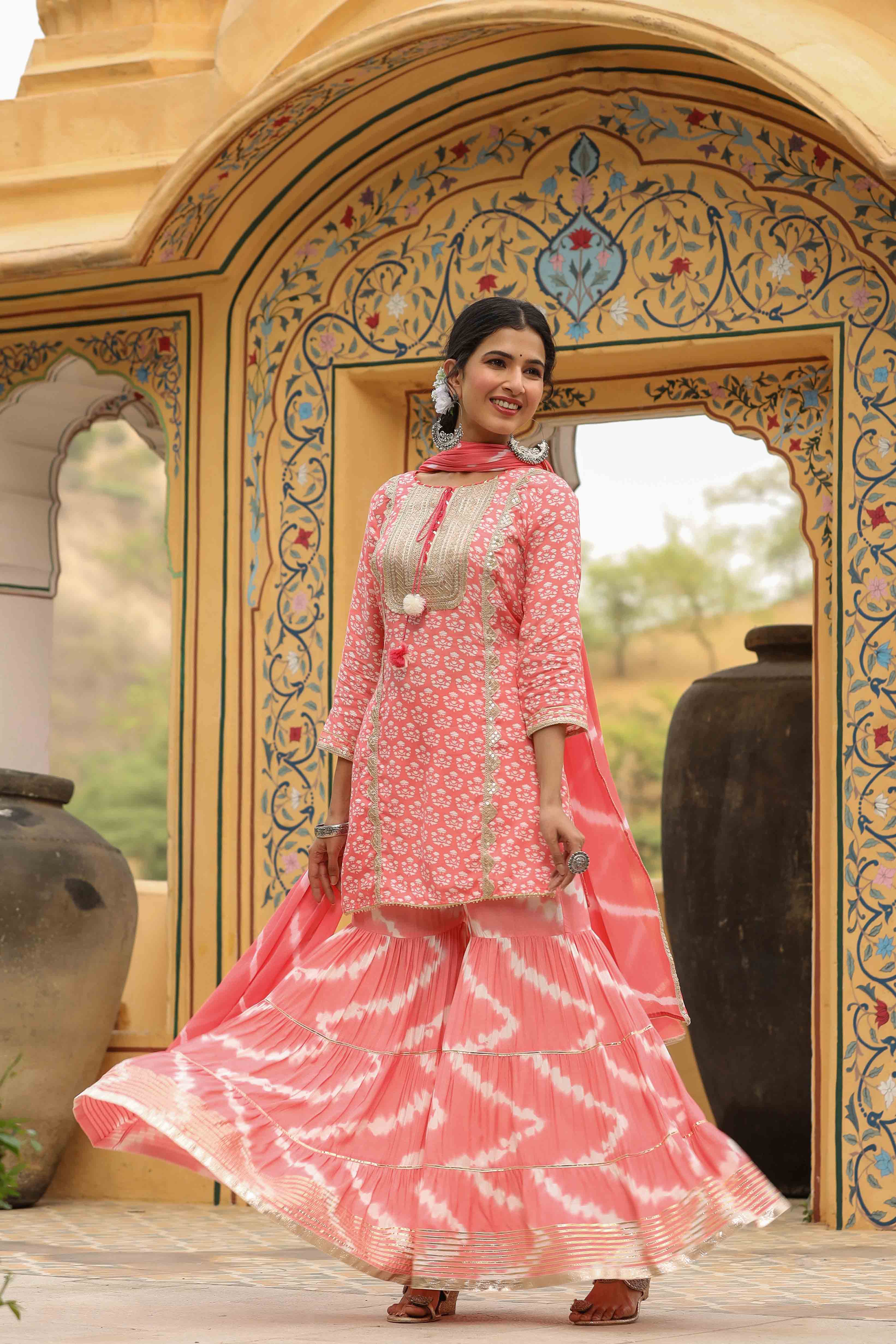Pink Muslin Gotapatti Sharara Set