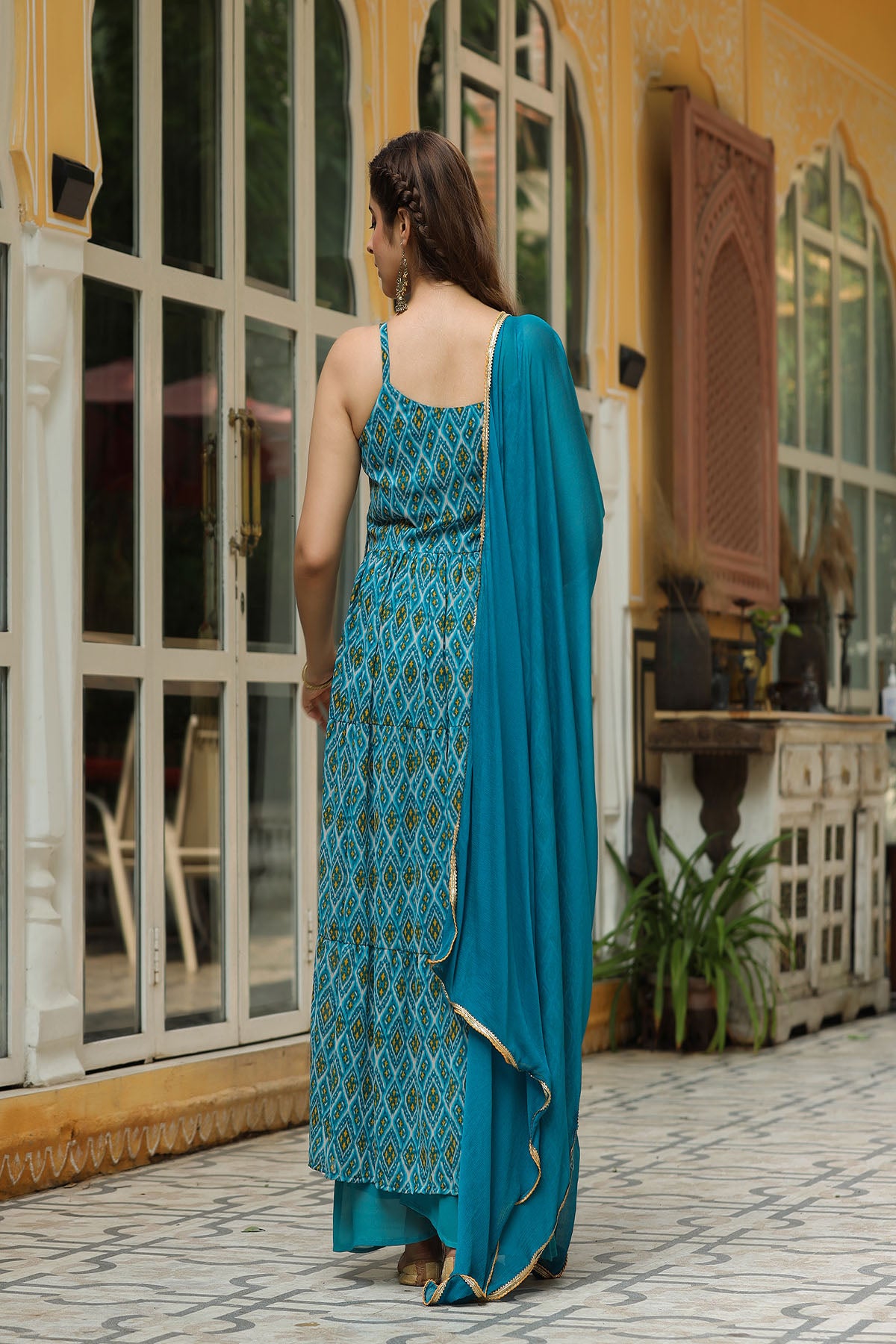 Blue Georgette Handwork Flared Suit