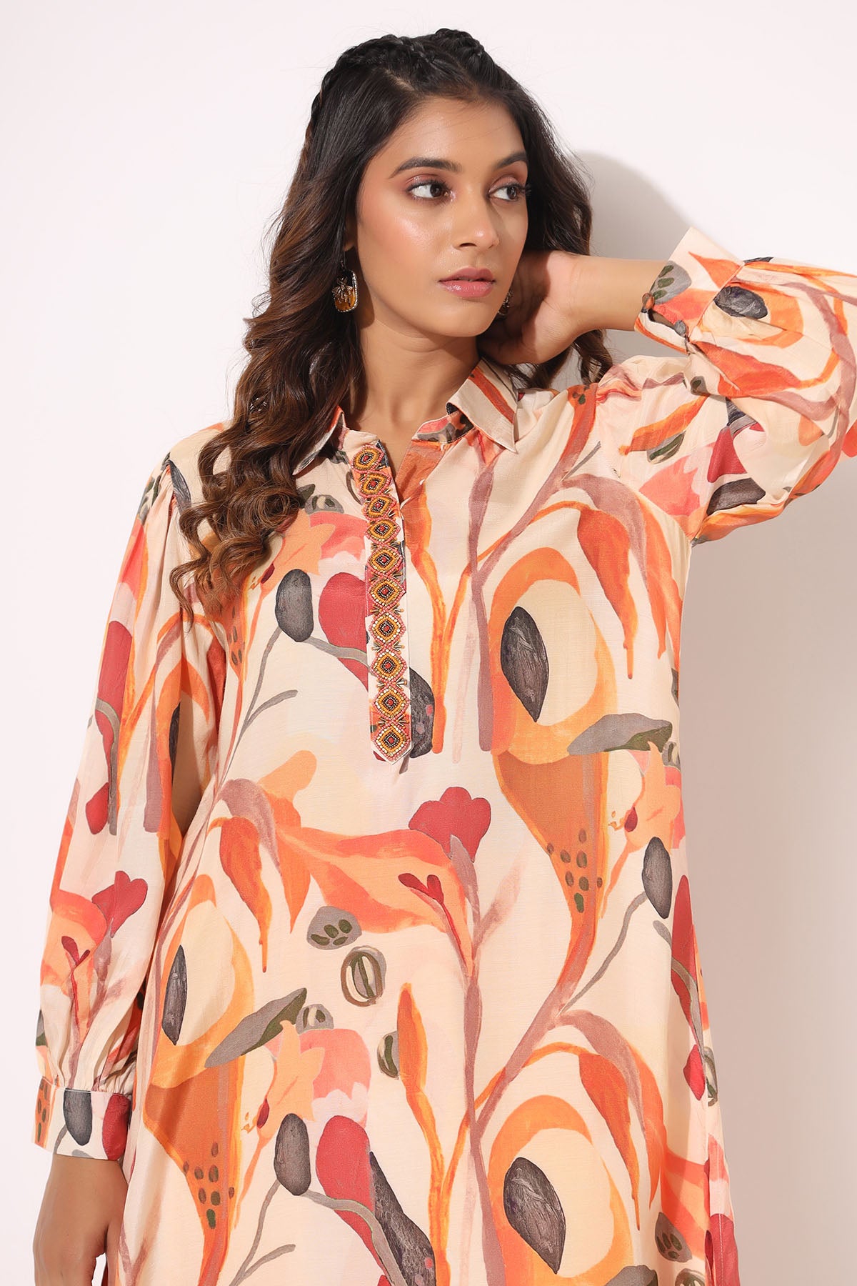Beige Multicolor Muslin Handwork Co-ord Set