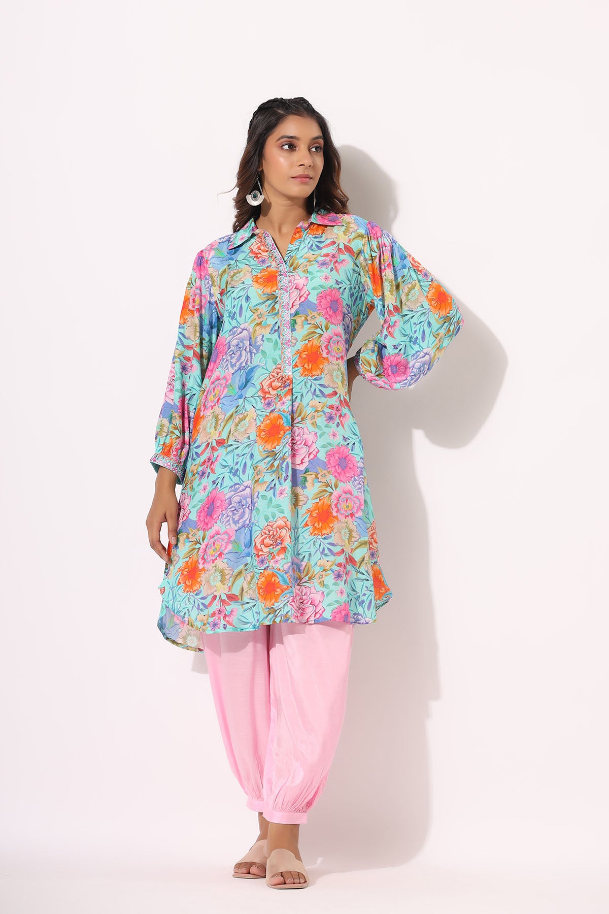 Blue Floral Muslin Handwork Co-ord Set