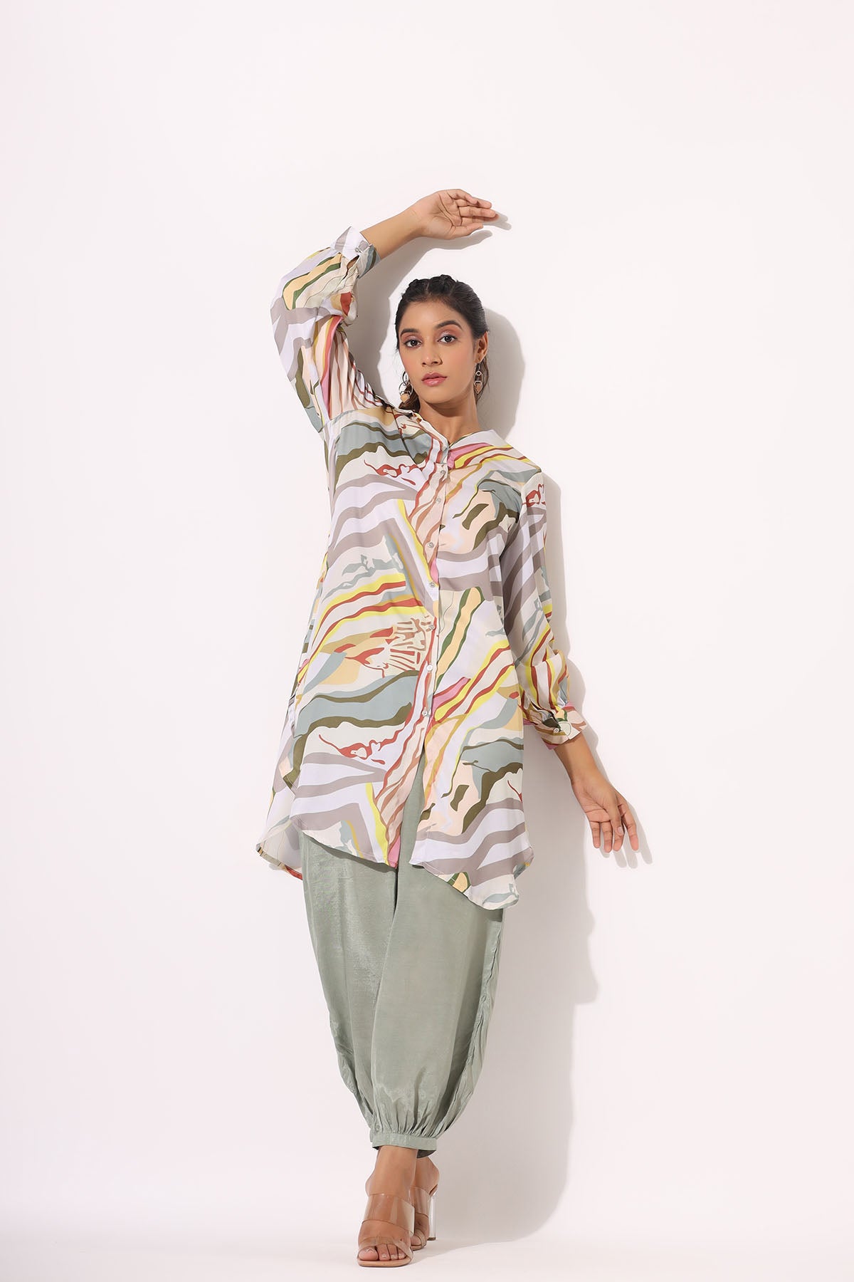 Green Multicolor Satin Printed Co-ord Set
