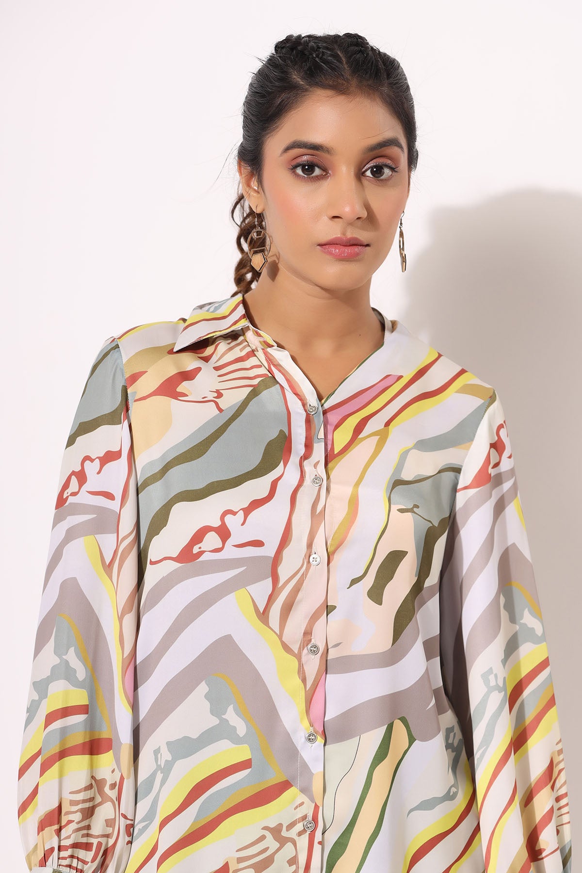 Green Multicolor Satin Printed Co-ord Set