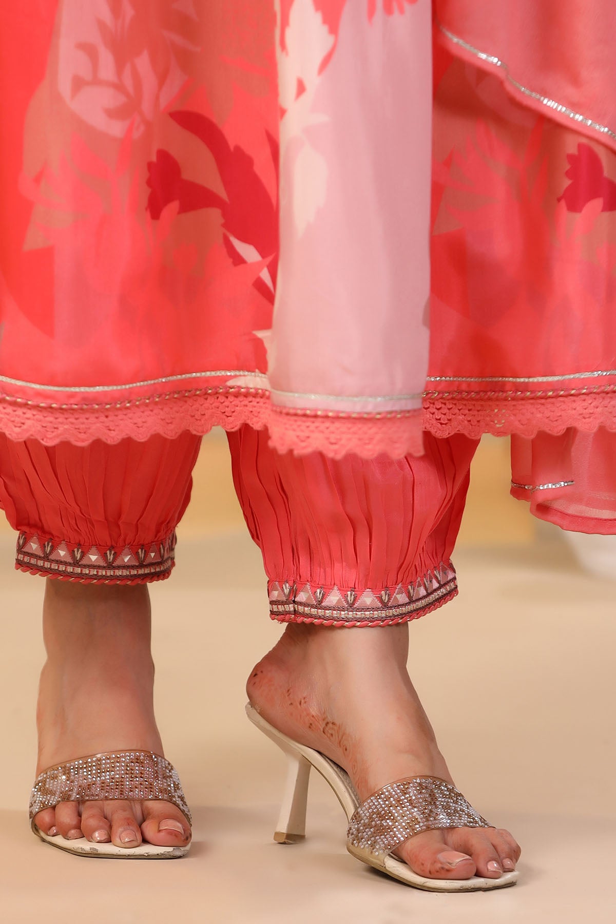 Peach Multicolor Muslin Printed Anarkali Suit