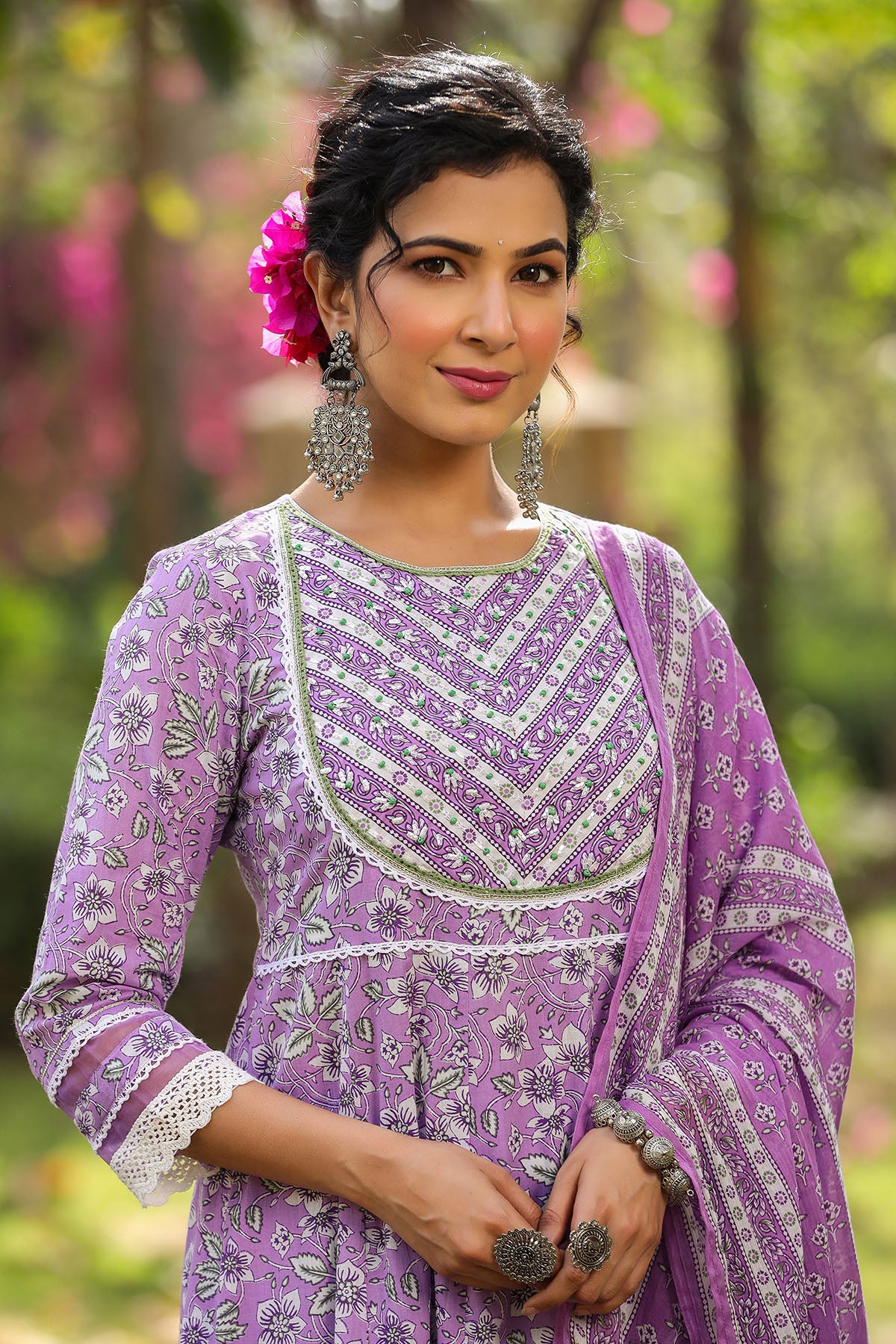 Purple Cotton Handwork Anarkali Suit