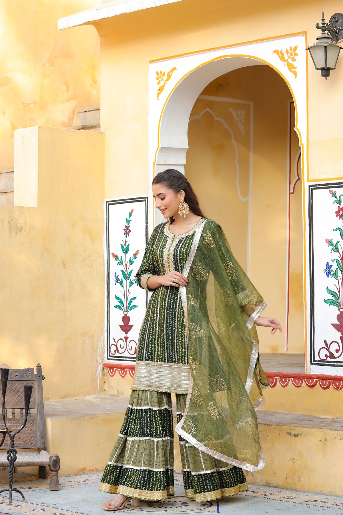 Green Rayon Gotapatti Sharara Set
