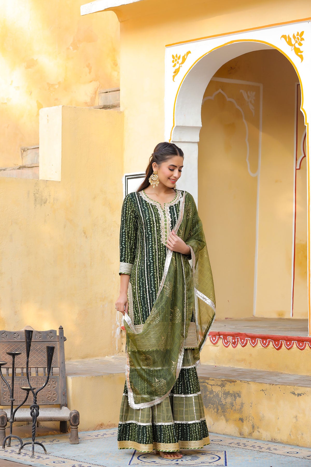 Green Rayon Gotapatti Sharara Set