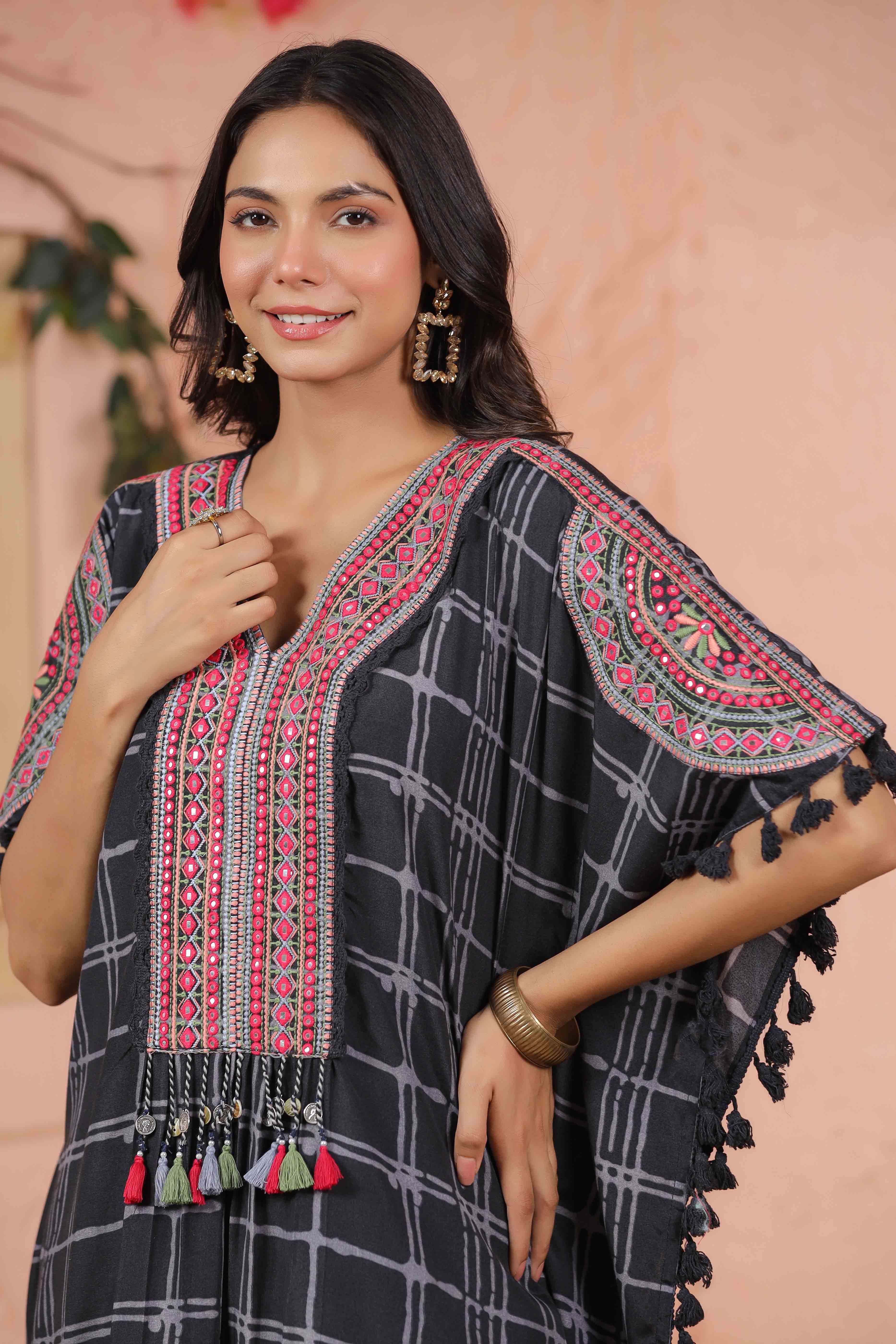 Charcoal Embroidered Kaftan Set
