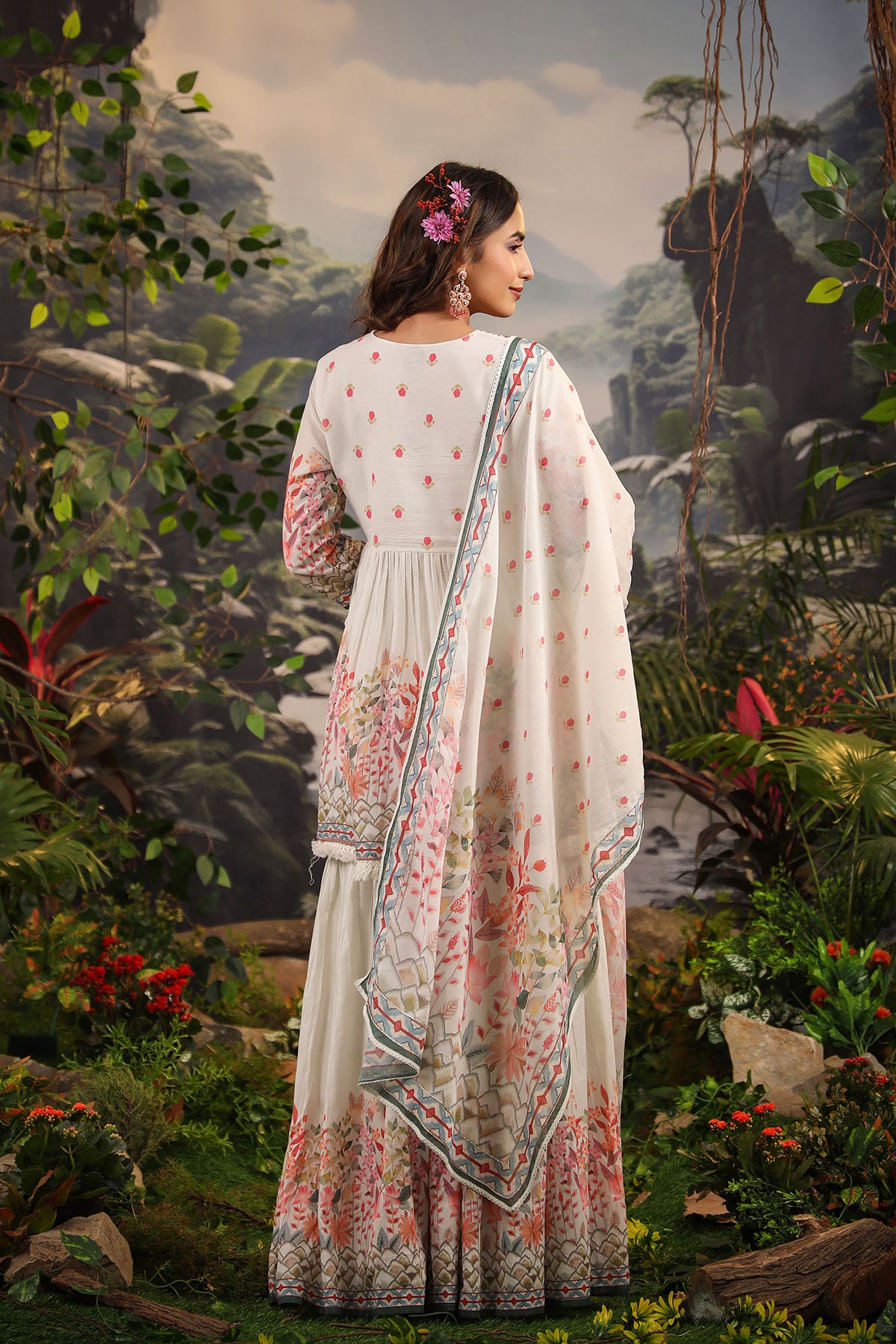 White Floral Embroidered Sharara Set