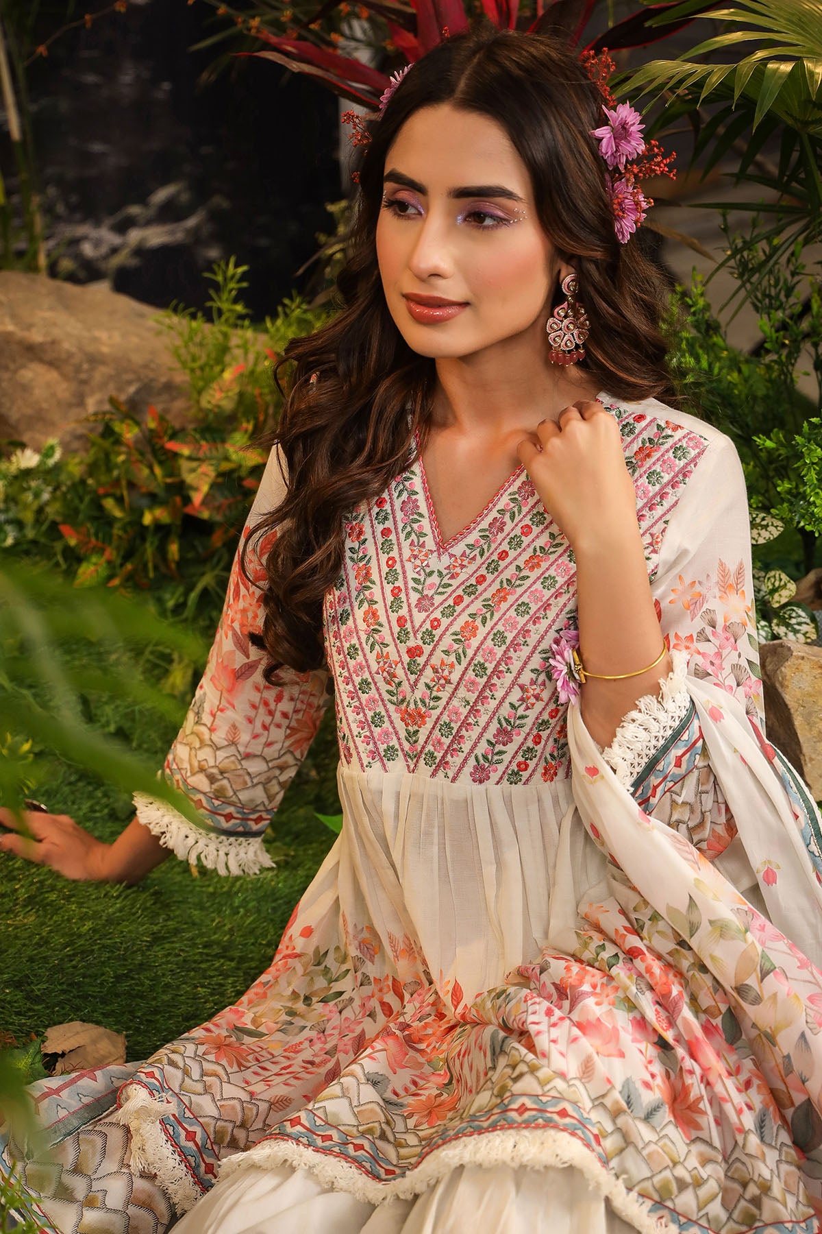 White Floral Embroidered Sharara Set