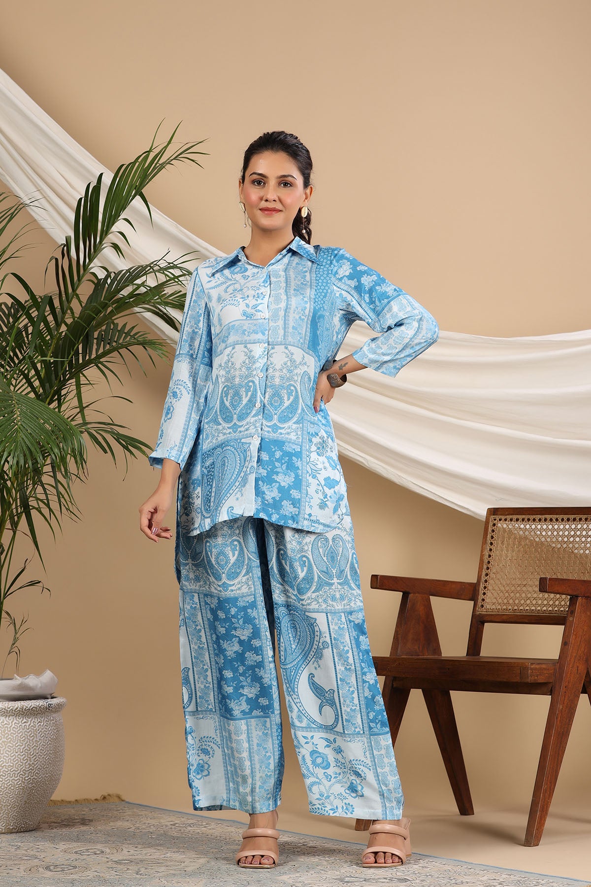 Blue Muslin Printed Co-ord Set