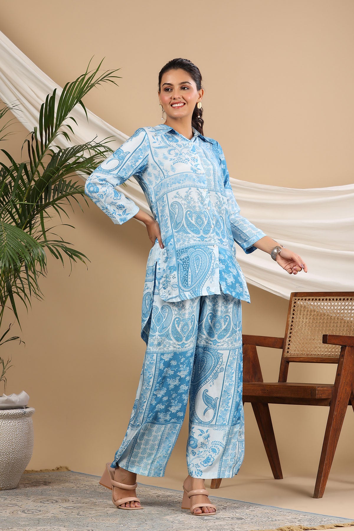 Blue Muslin Printed Co-ord Set