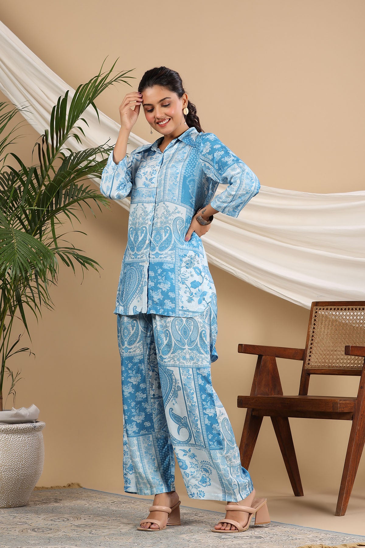 Blue Muslin Printed Co-ord Set