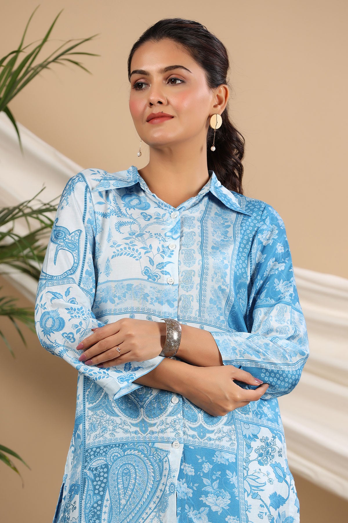 Blue Muslin Printed Co-ord Set