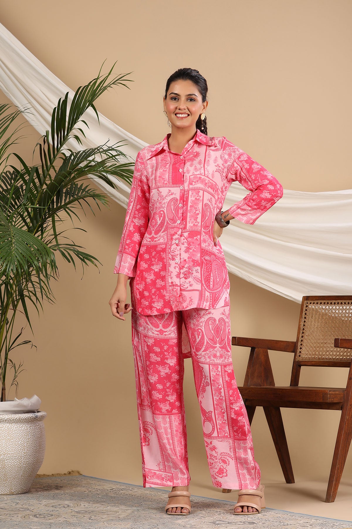 Pink Muslin Printed Co-ord Set