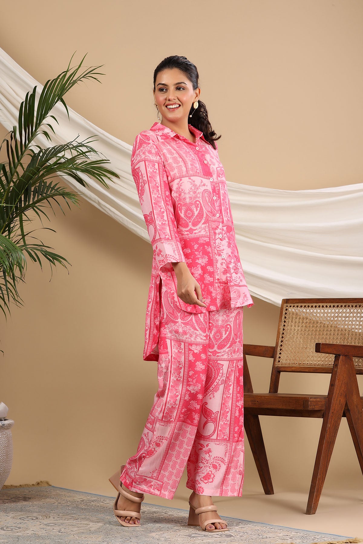 Pink Muslin Printed Co-ord Set