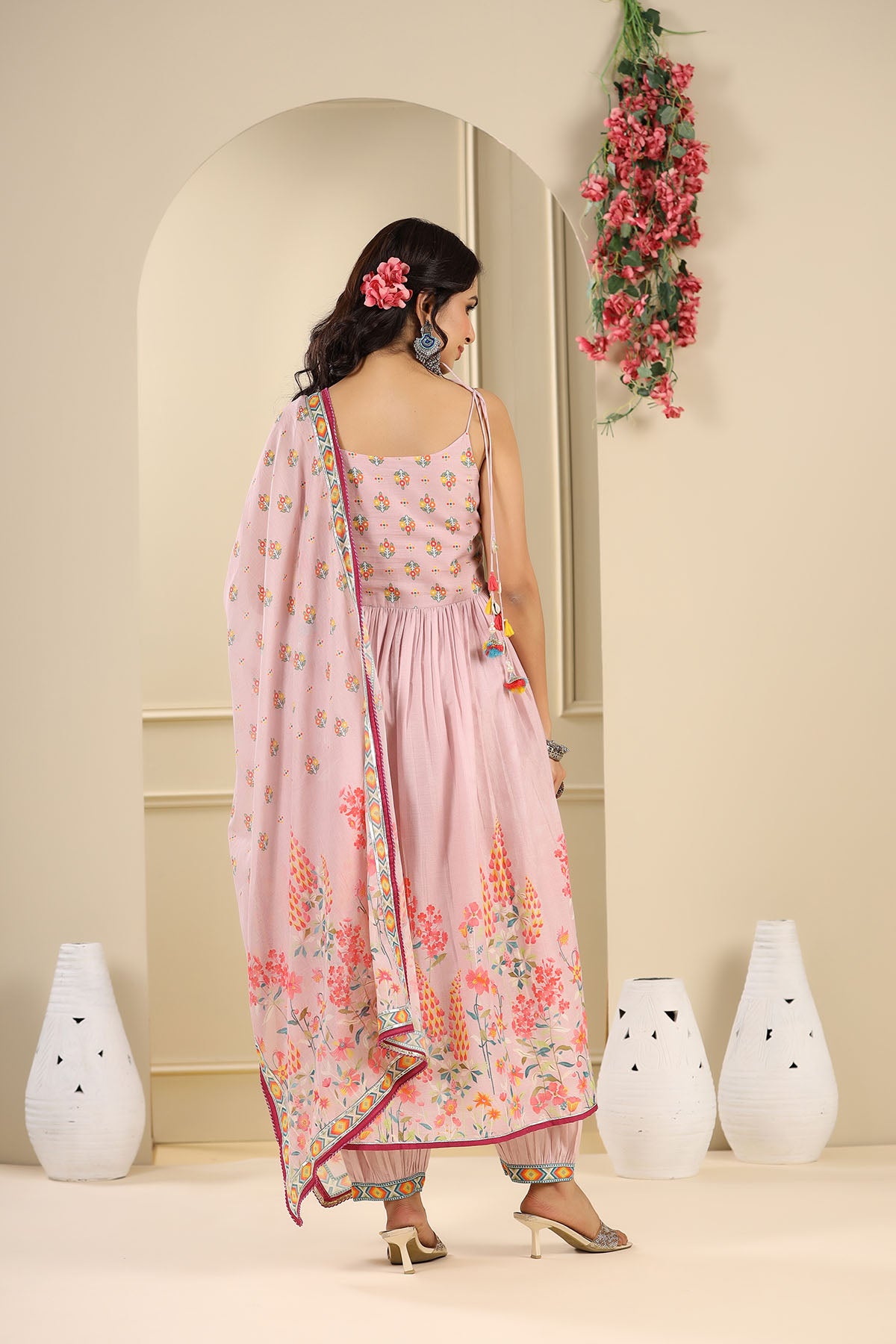 Pink Floral Cotton Suit Set