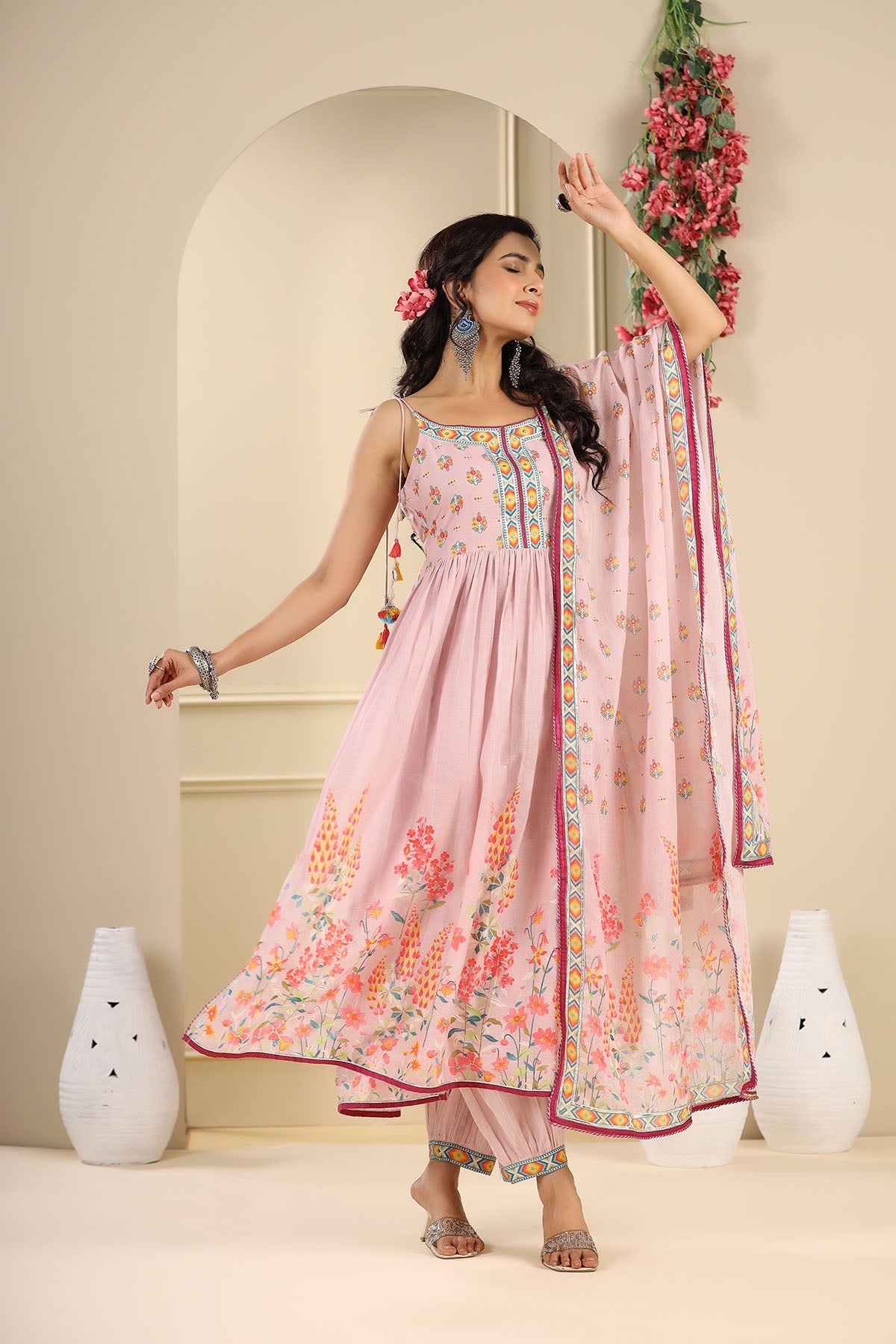 Pink Floral Cotton Suit Set