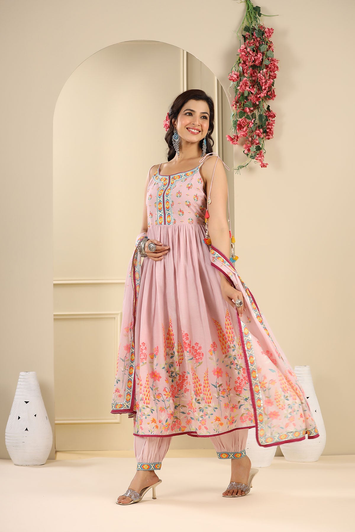 Pink Floral Cotton Suit Set