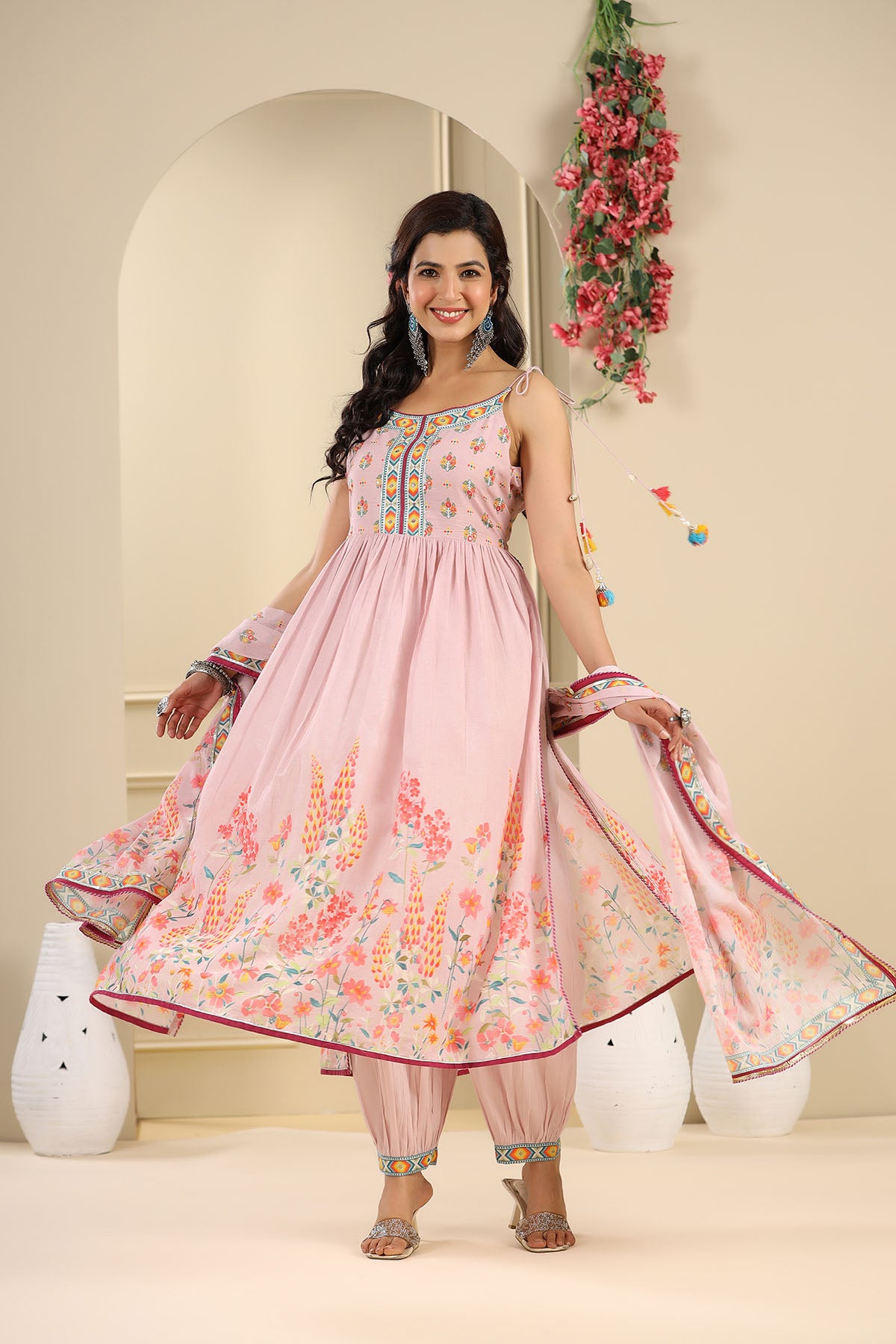Pink Floral Cotton Suit Set