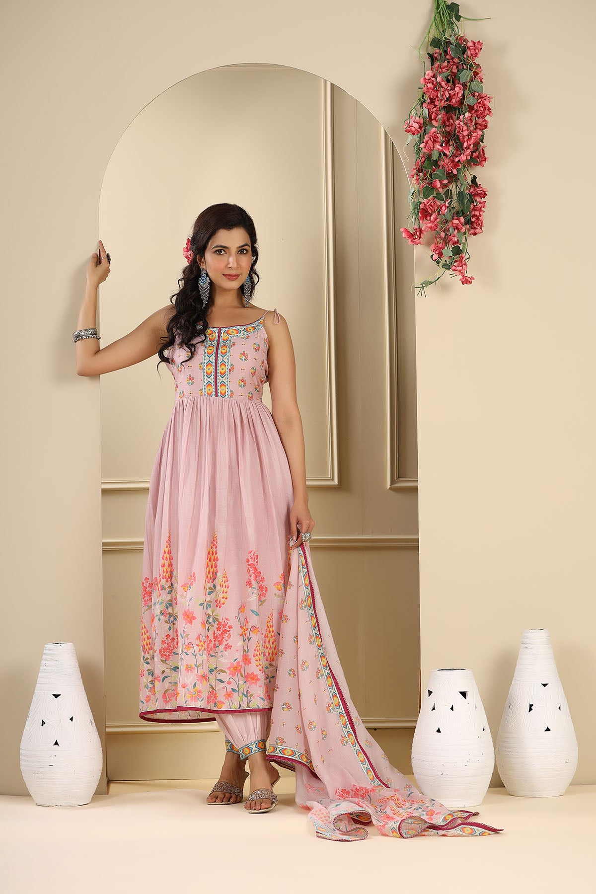 Pink Floral Cotton Suit Set