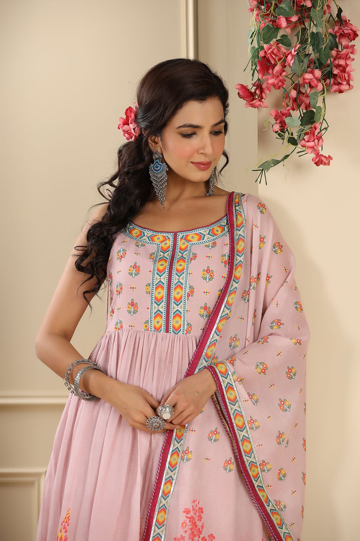 Pink Floral Cotton Suit Set
