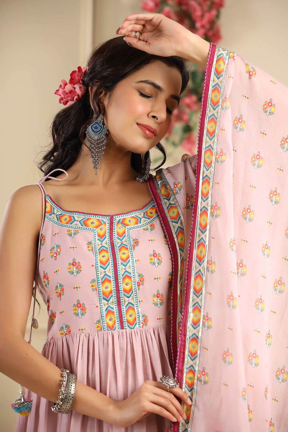 Pink Floral Cotton Suit Set