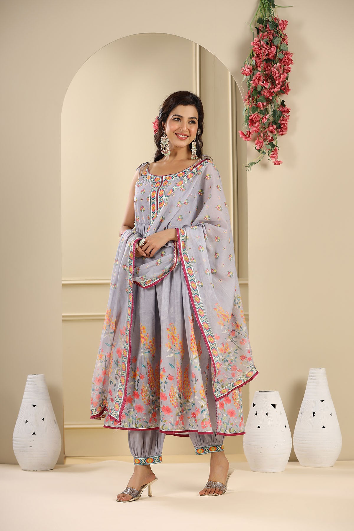 Lavender Floral Cotton Suit Set