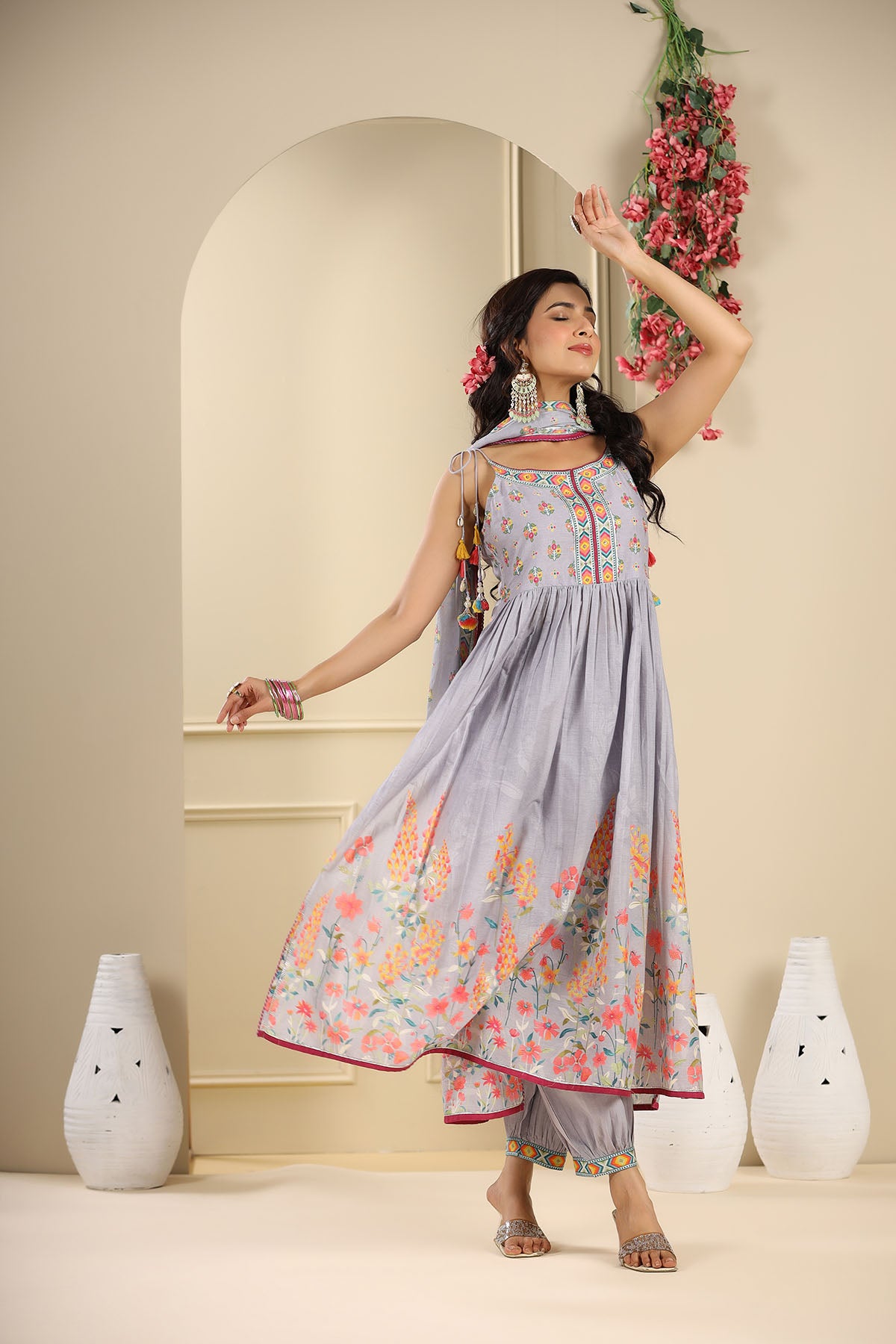 Lavender Floral Cotton Suit Set