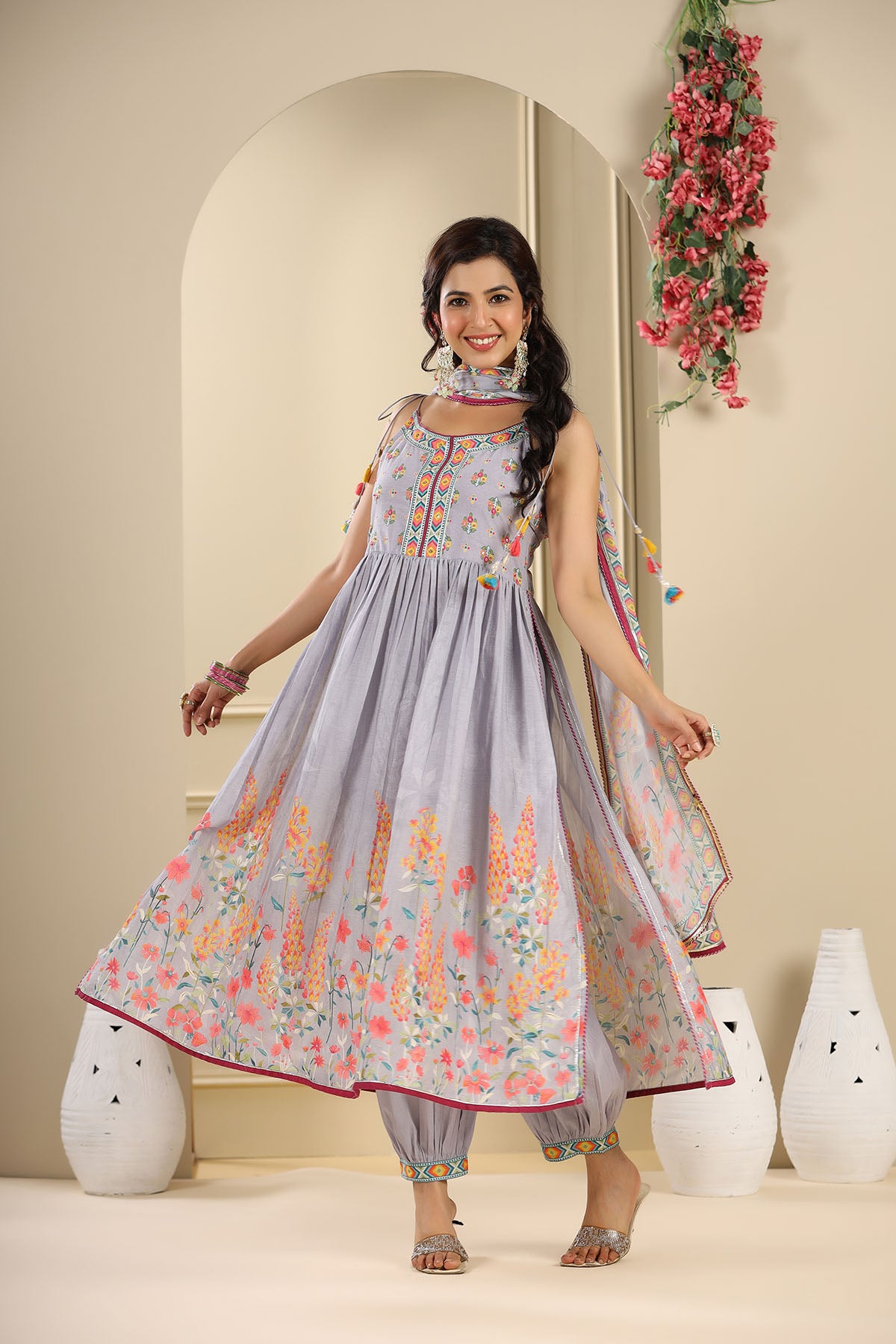 Lavender Floral Cotton Suit Set