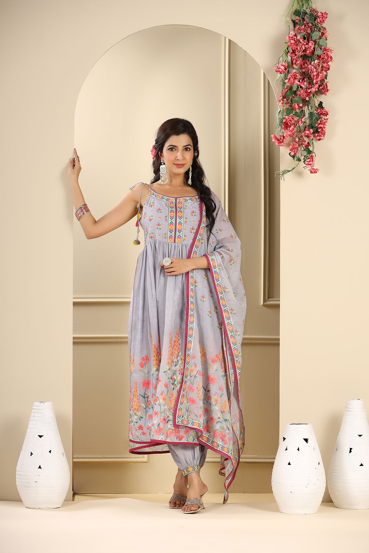 Lavender Floral Cotton Suit Set
