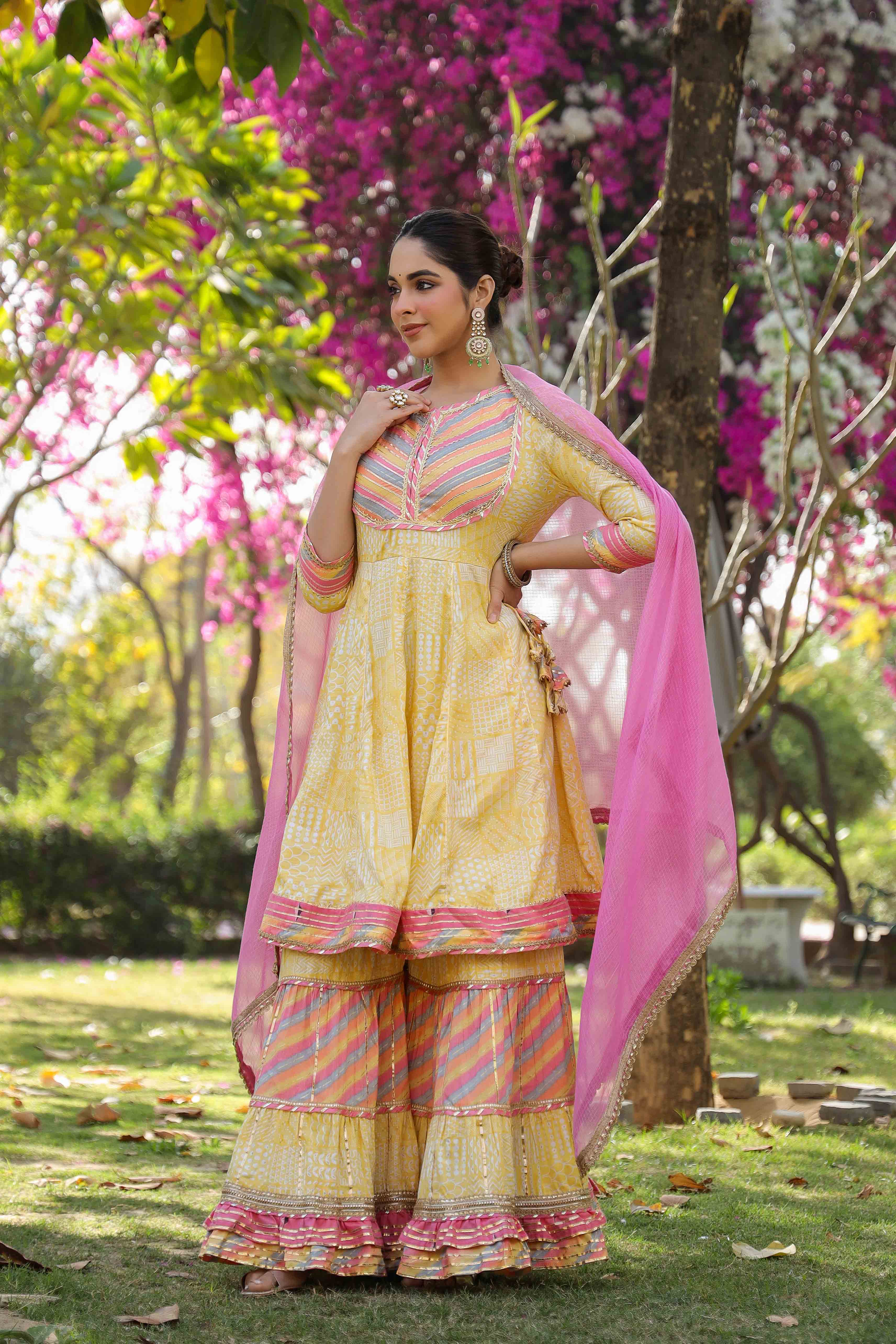 Yellow Rayon Gotapatti Sharara Set