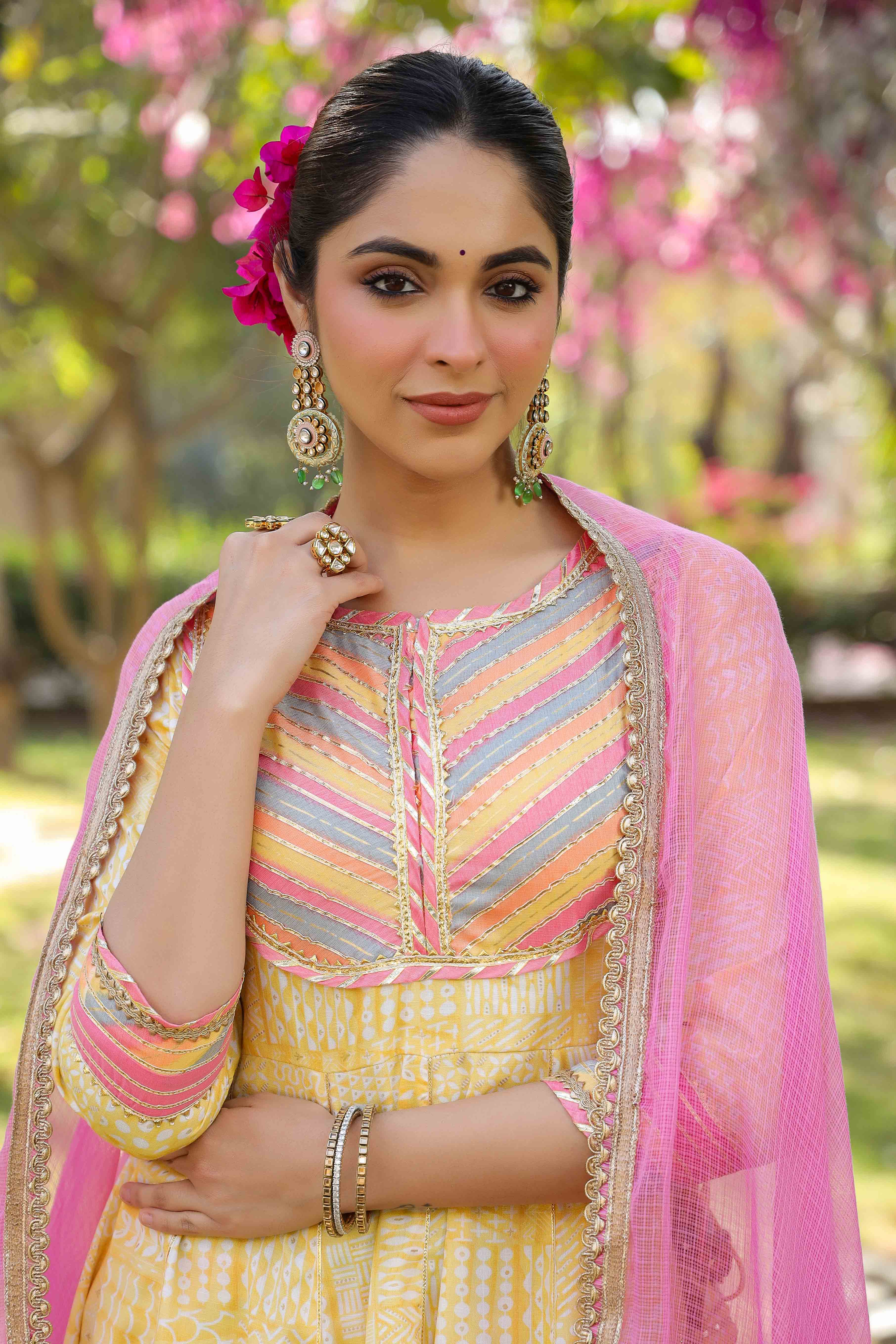 Yellow Rayon Gotapatti Sharara Set