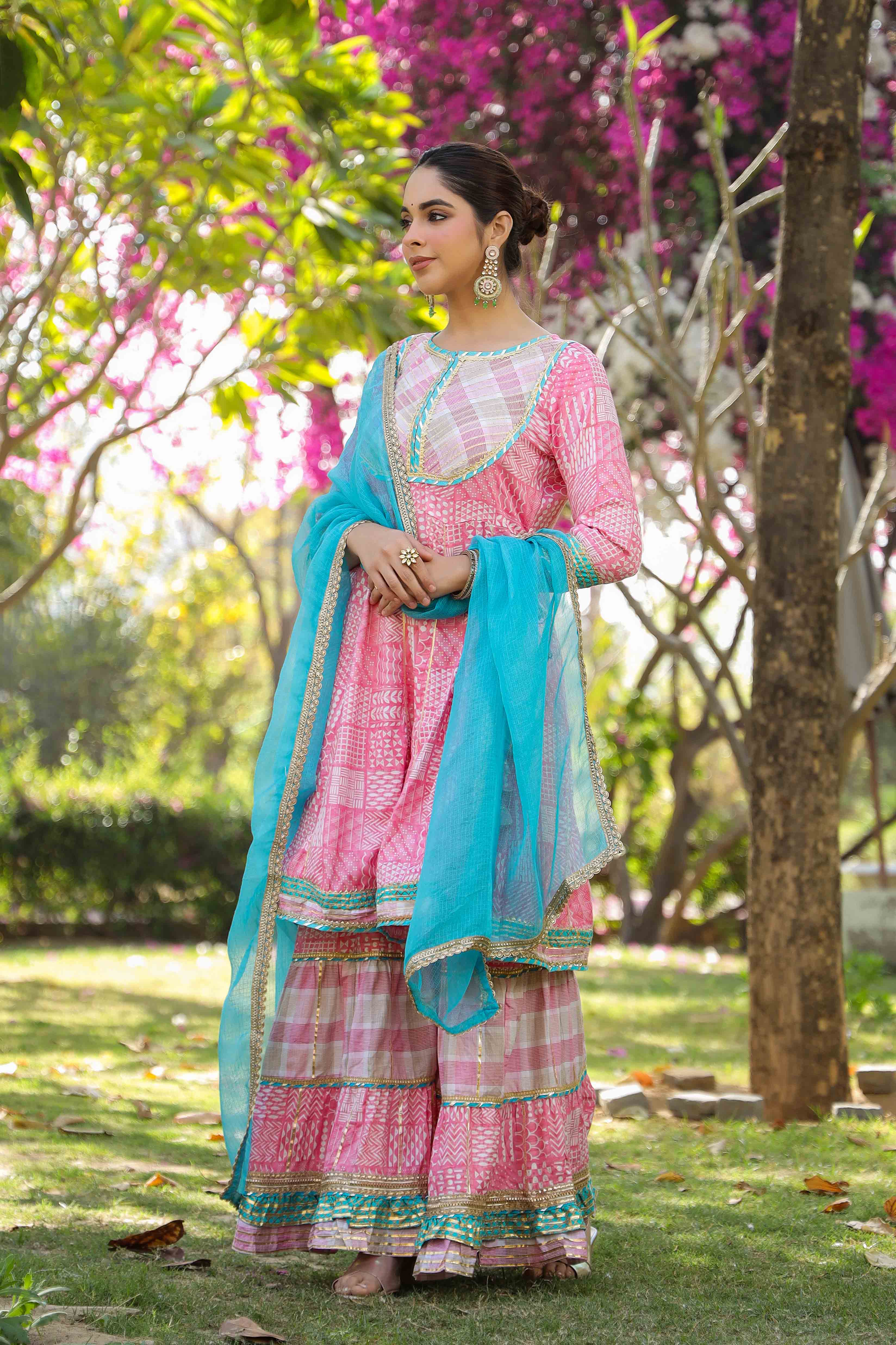 Pink Rayon Gotapatti Sharara Set