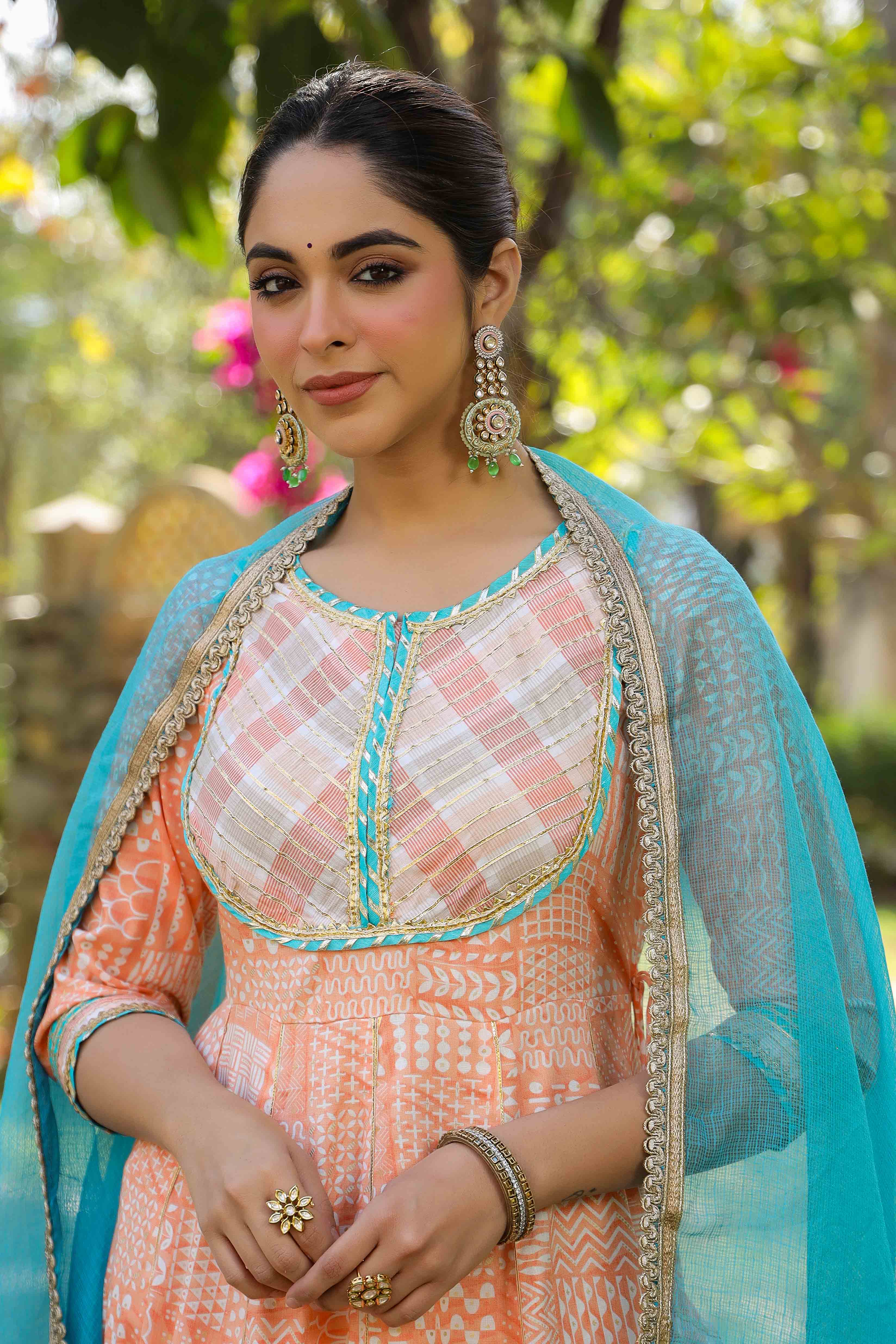 Peach Rayon Gotapatti Sharara Set