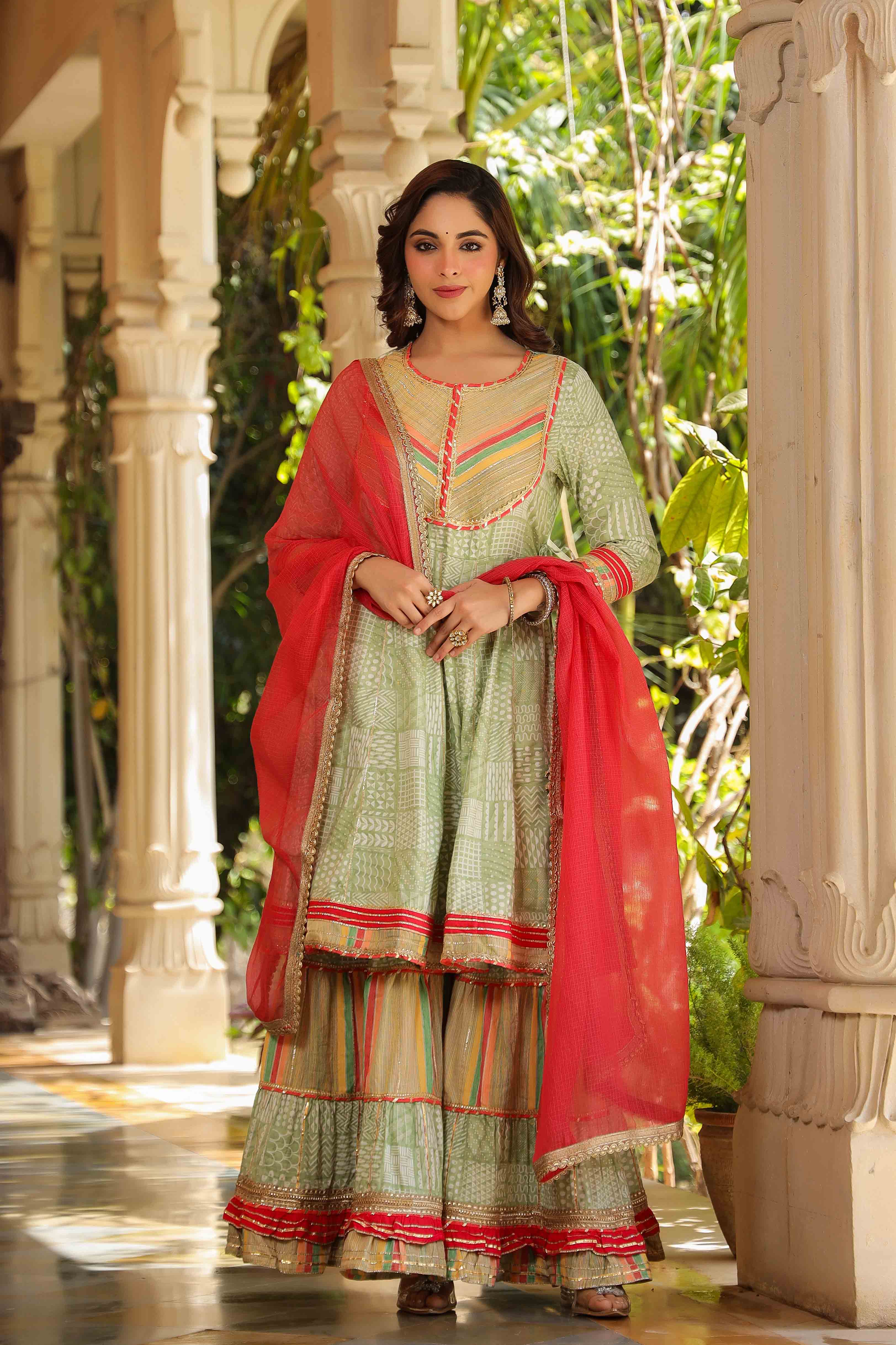 Green Rayon Gotapatti Sharara Set