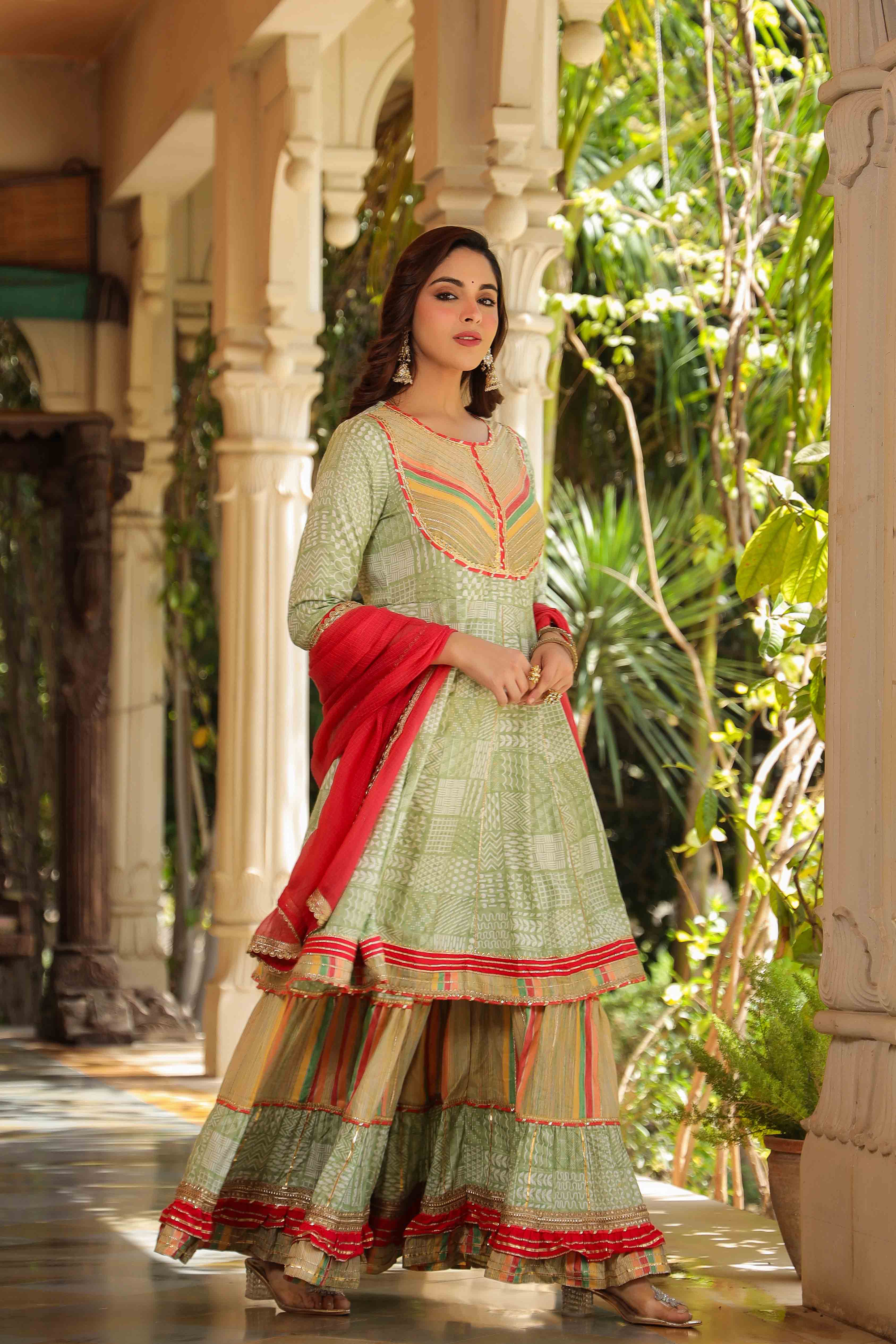Green Rayon Gotapatti Sharara Set