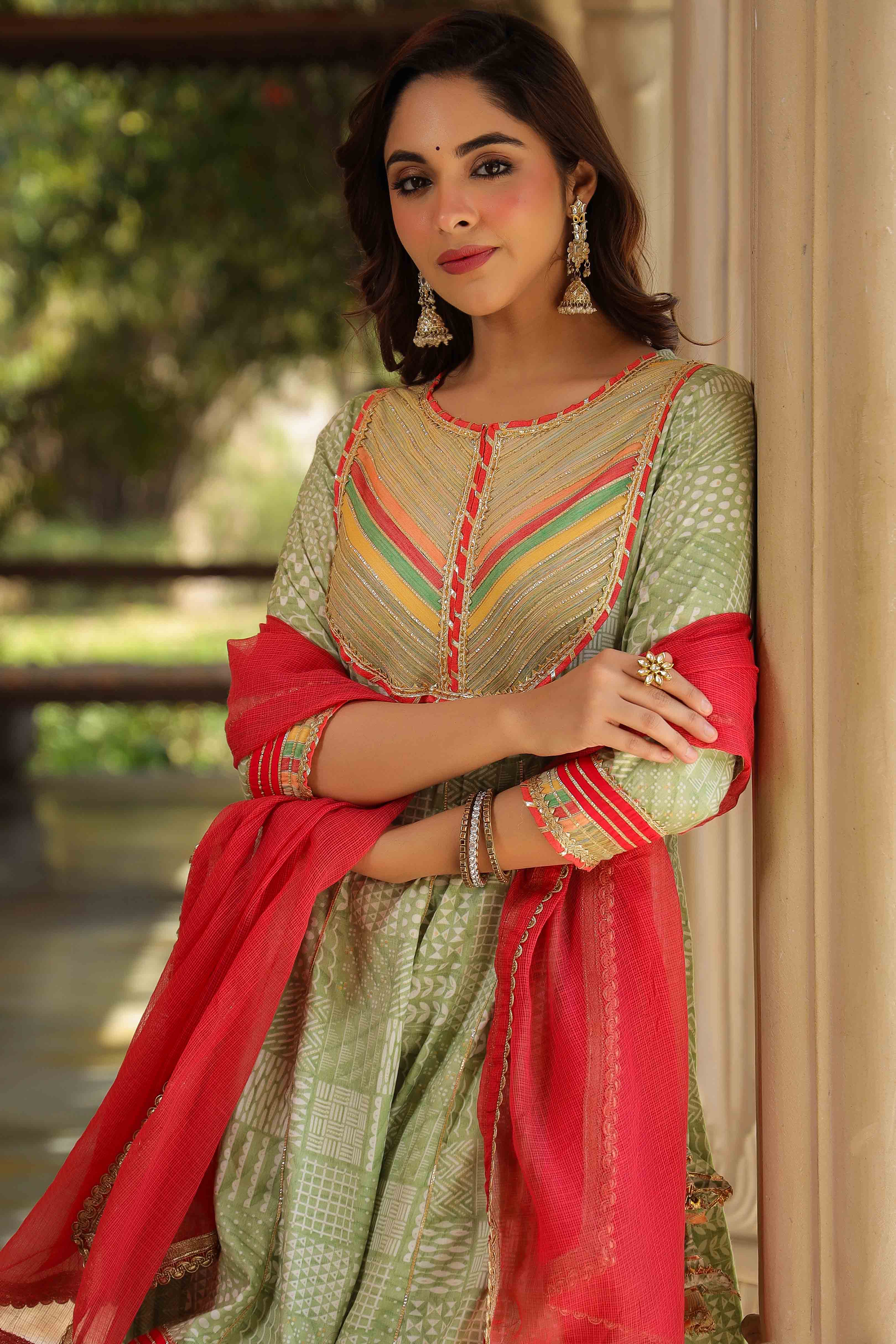 Green Rayon Gotapatti Sharara Set