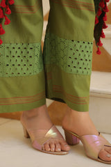 Green Embroidered Cotton Kaftan Set