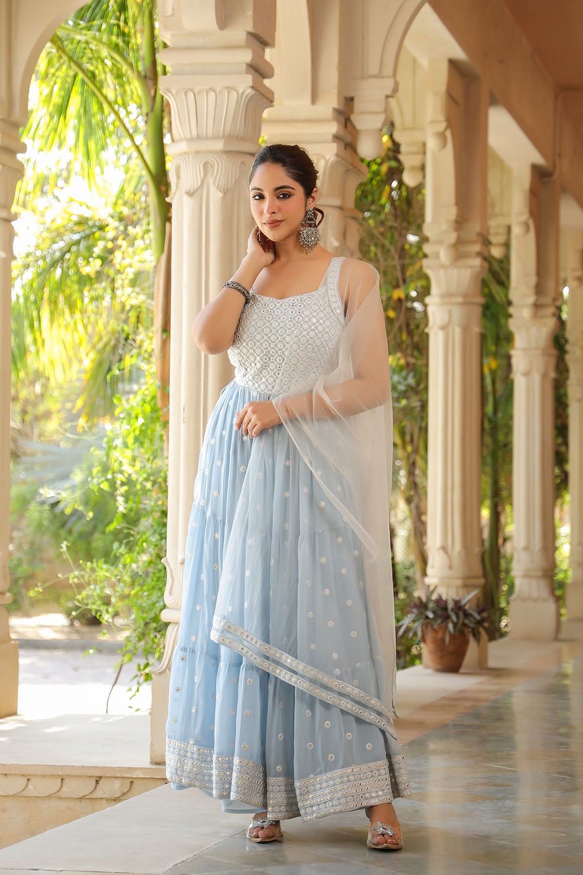 Blue Georgette Embroidered Suit