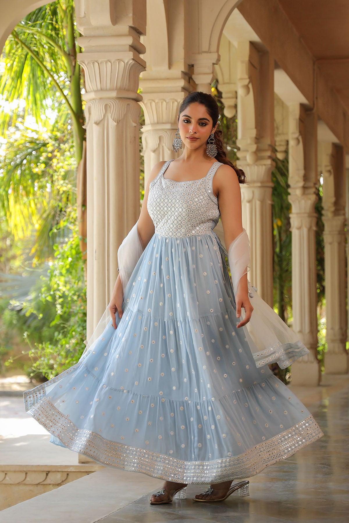 Blue Georgette Embroidered Suit